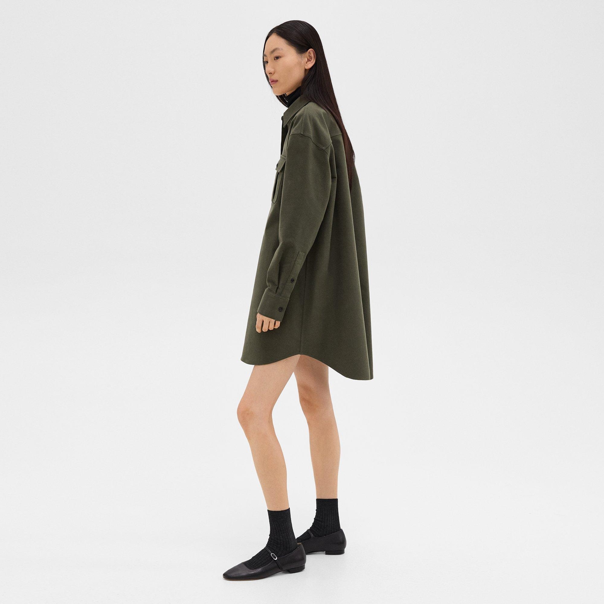 Oversized Military Shirt Dress in Moleskin Twill - 3