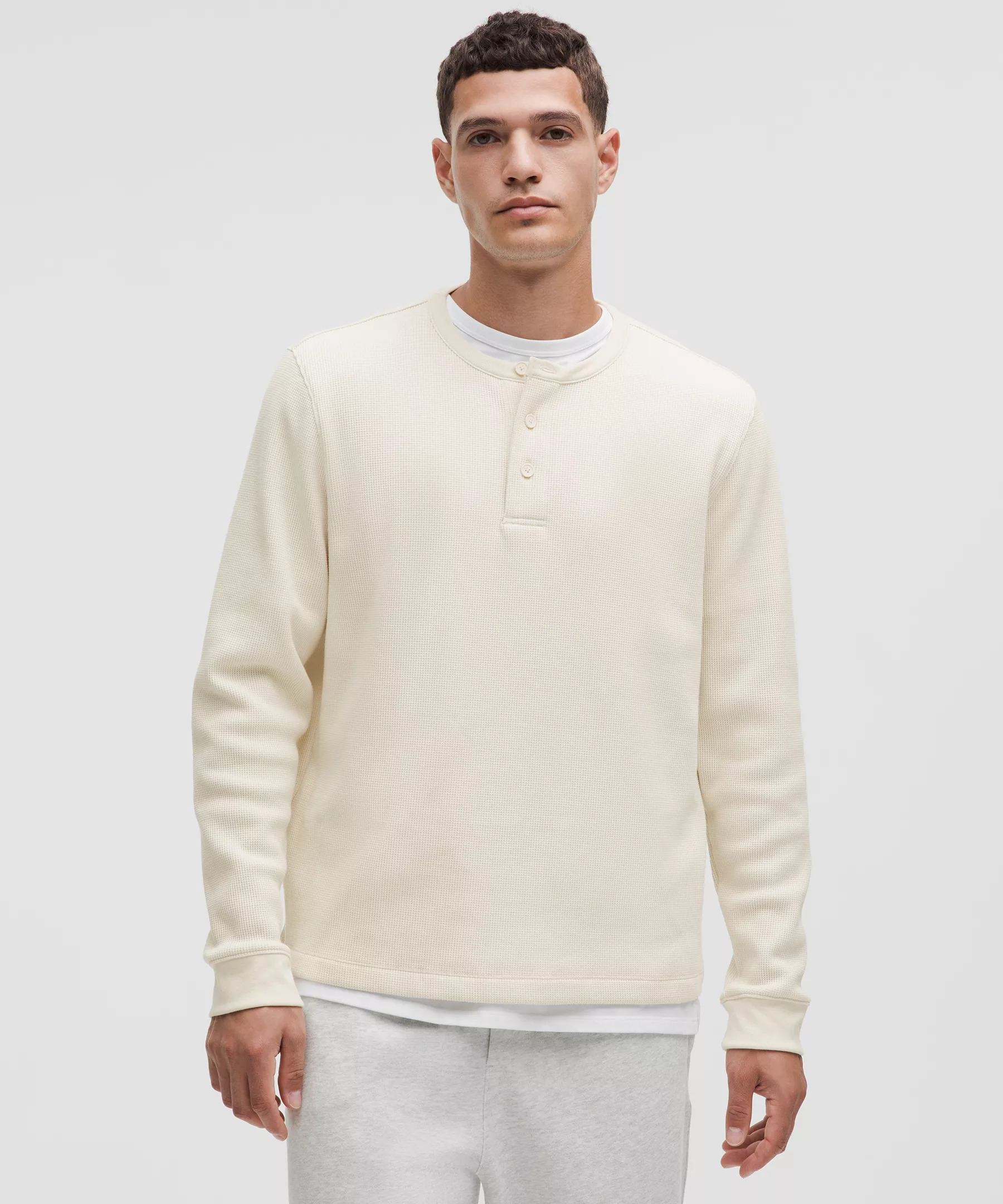 Cotton-Blend Waffle Knit Long-Sleeve Henley - 1