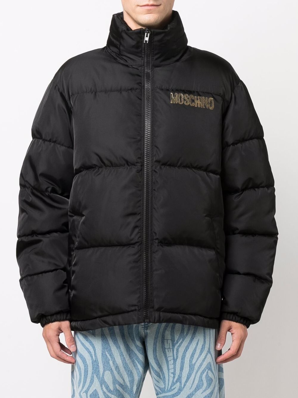 quilted down logo-print coat - 3