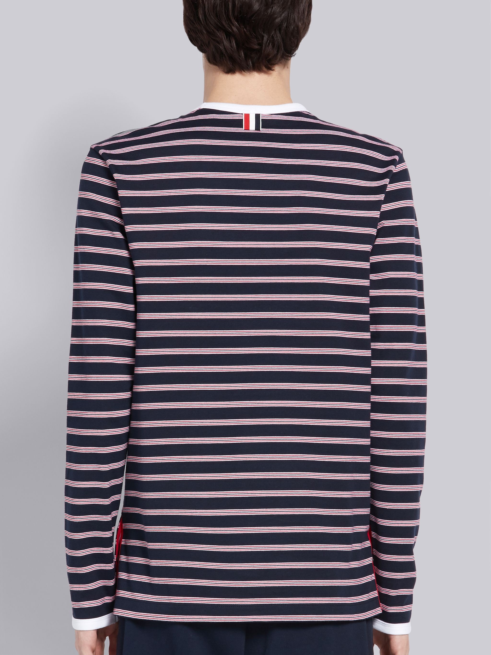 Navy Cotton Hairline Stripe Long Sleeve Ringer T-shirt - 3