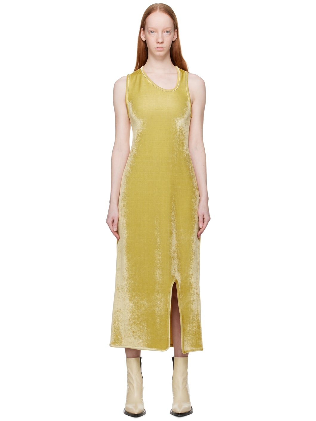 Yellow Asymmetric Midi Dress - 1