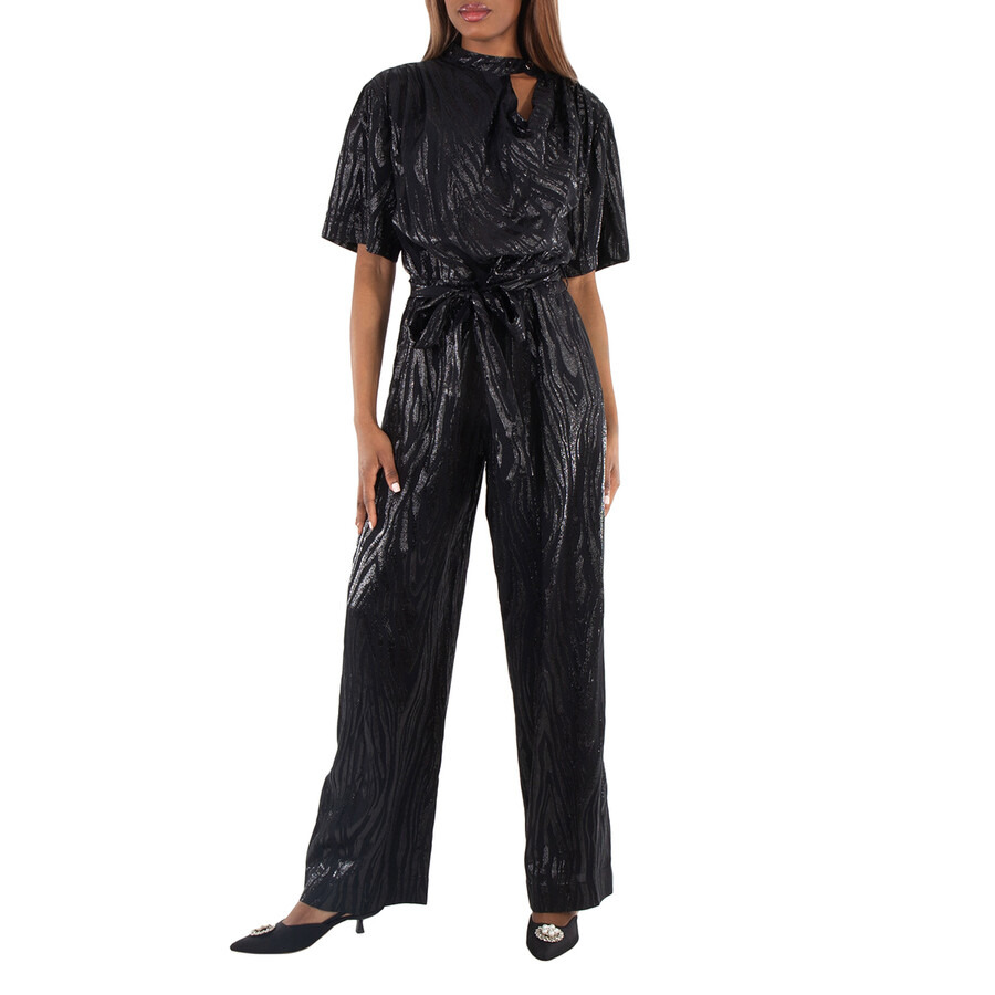 Stella Mccartney Ladies Black Woodgrain Print Lurex Jumpsuit - 4