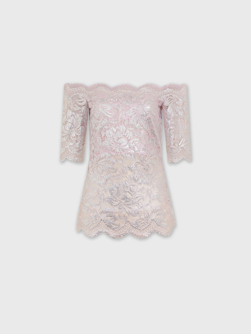 LIGHT PINK TOP IN LACE WITH SILVER INDUCTION 1