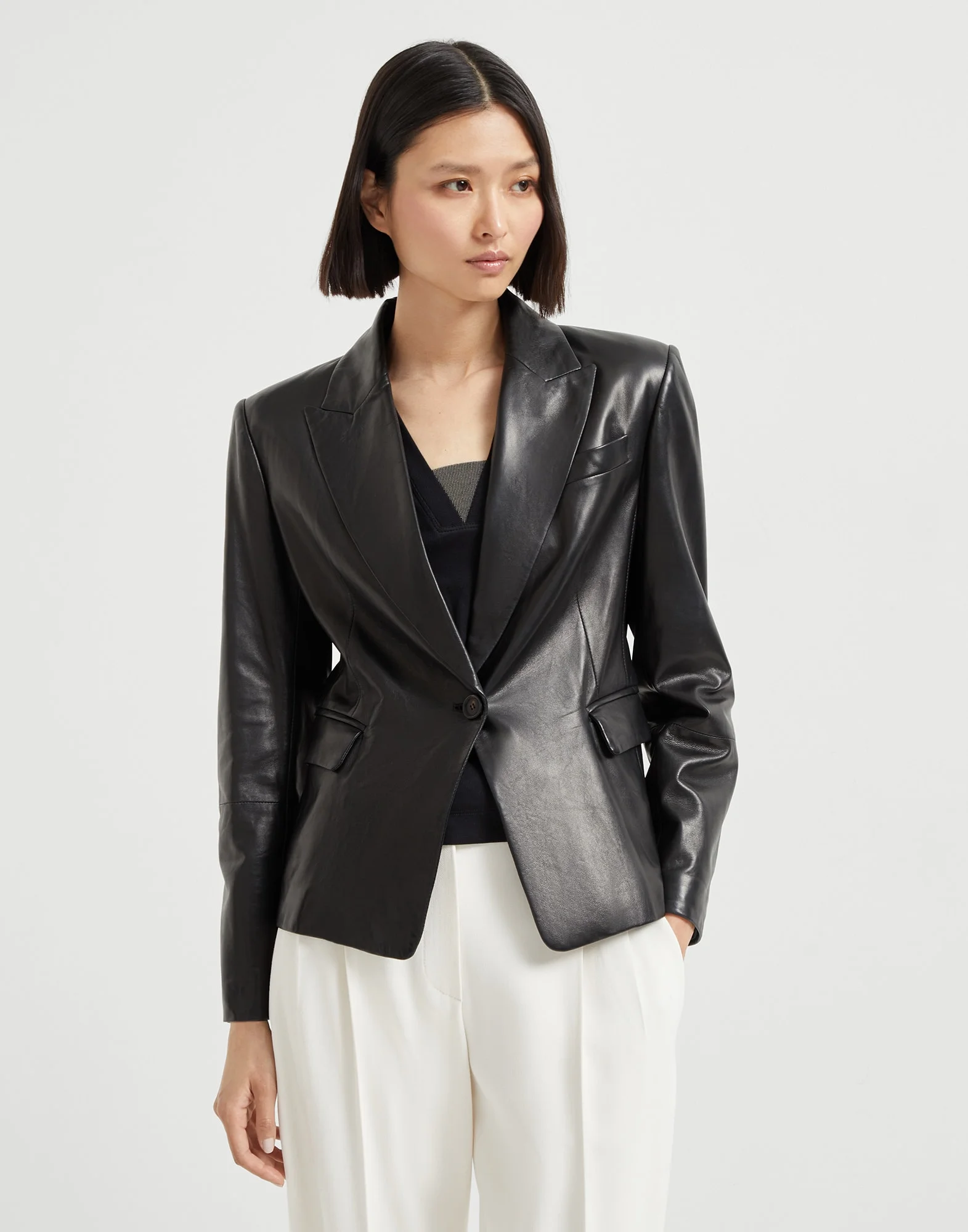Nappa leather blazer with monili - 1