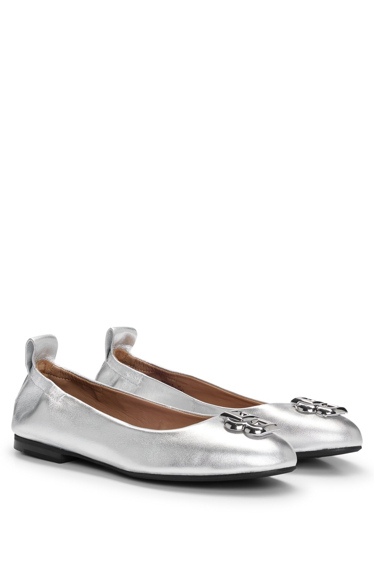 METALLIC-LEATHER BALLERINA PUMPS WITH DOUBLE B MONOGRAM - 2