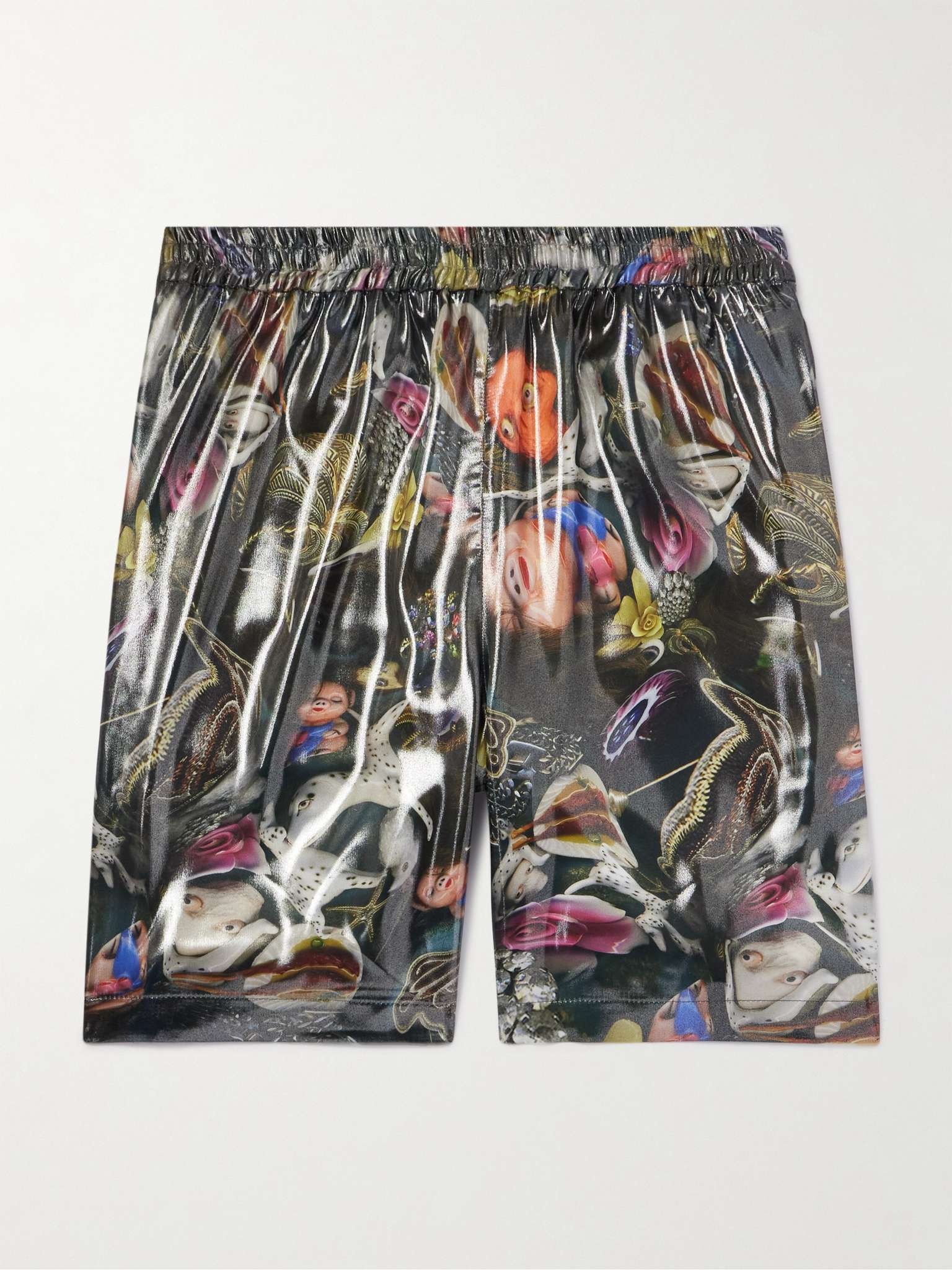 Straight-Leg Printed Metallic Satin Shorts - 1