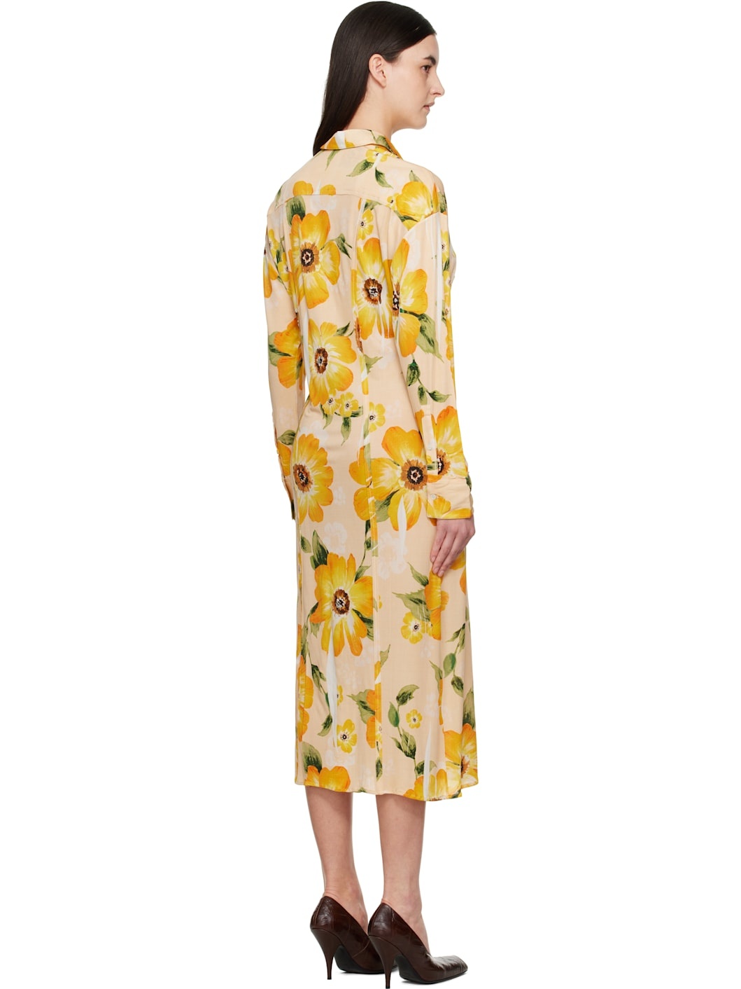 Orange Button-Up Printed Midi Dress - 3