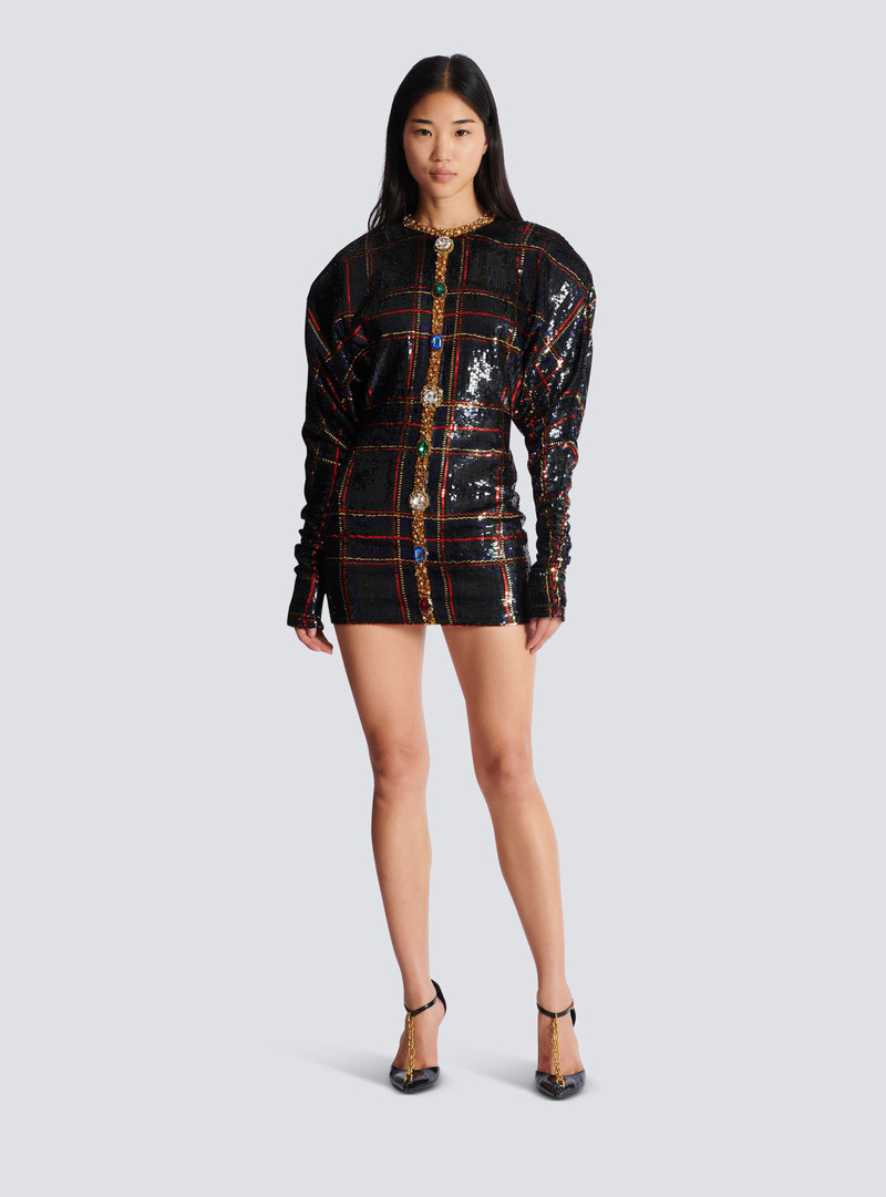 Balmain Short embroidered plaid dress outlook