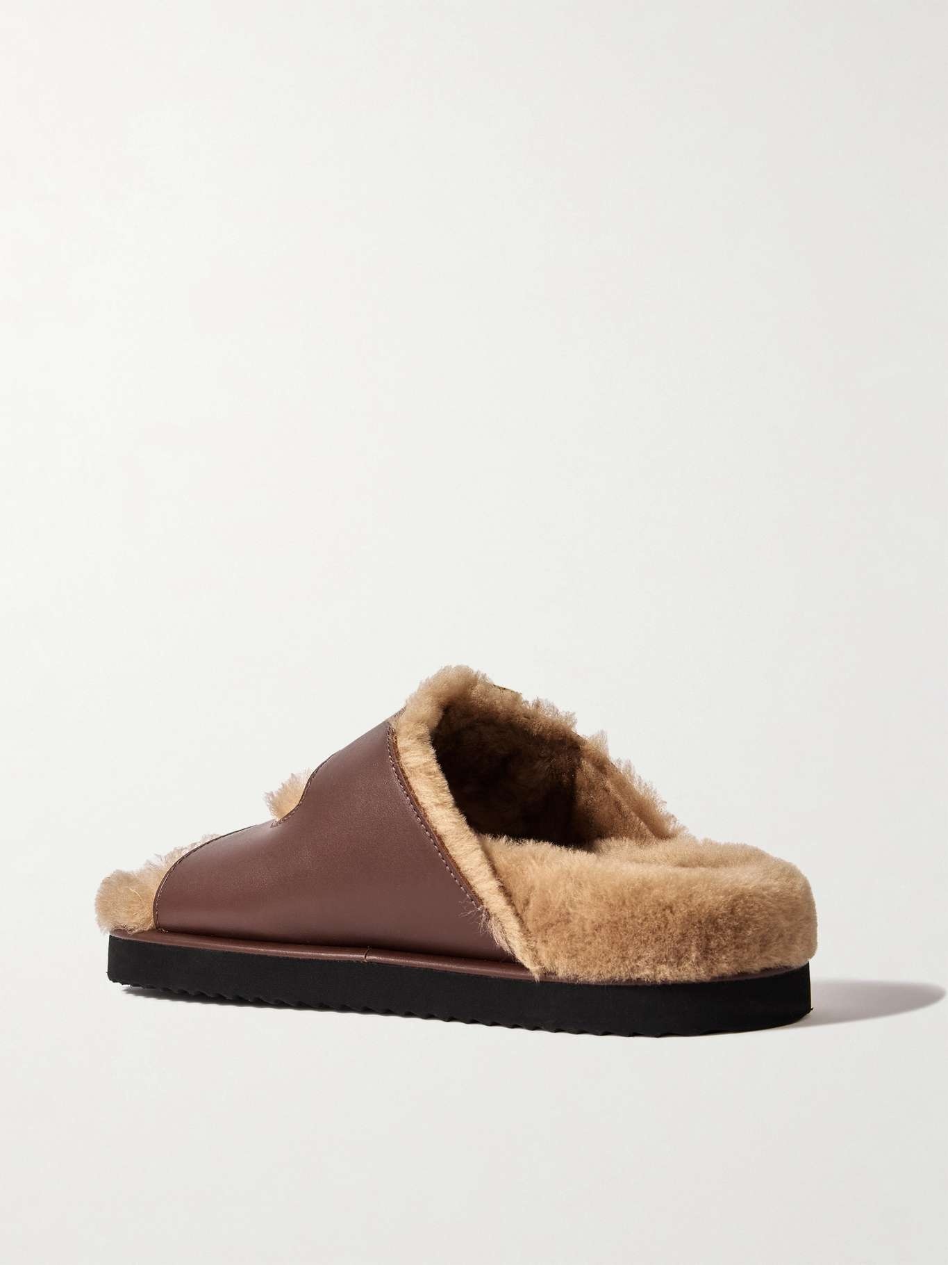 Shearling-trimmed leather sandals - 3