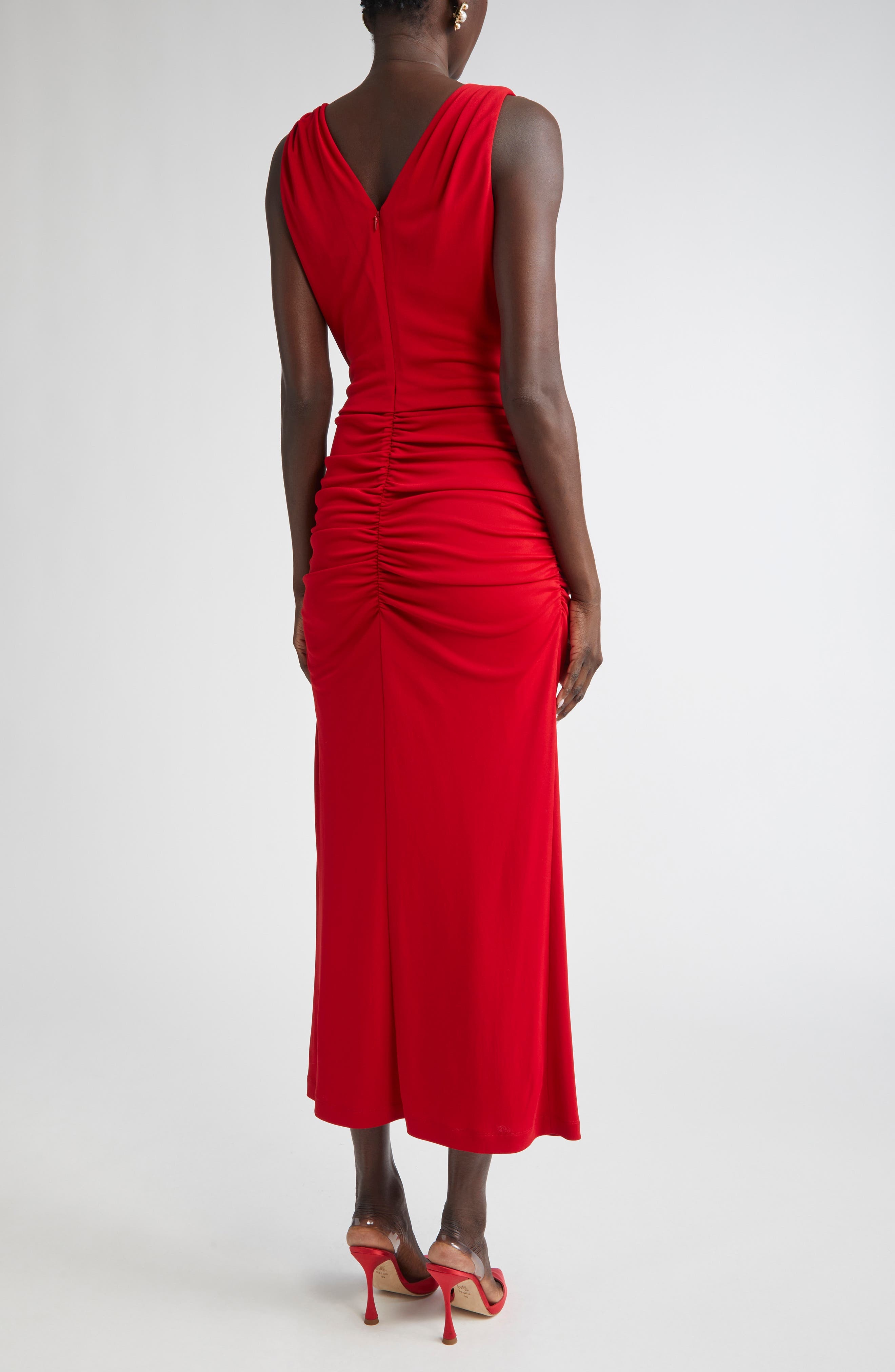 Carolina Herrera Ruched Jersey Column Dress in Herrera Red at Nordstrom - 2