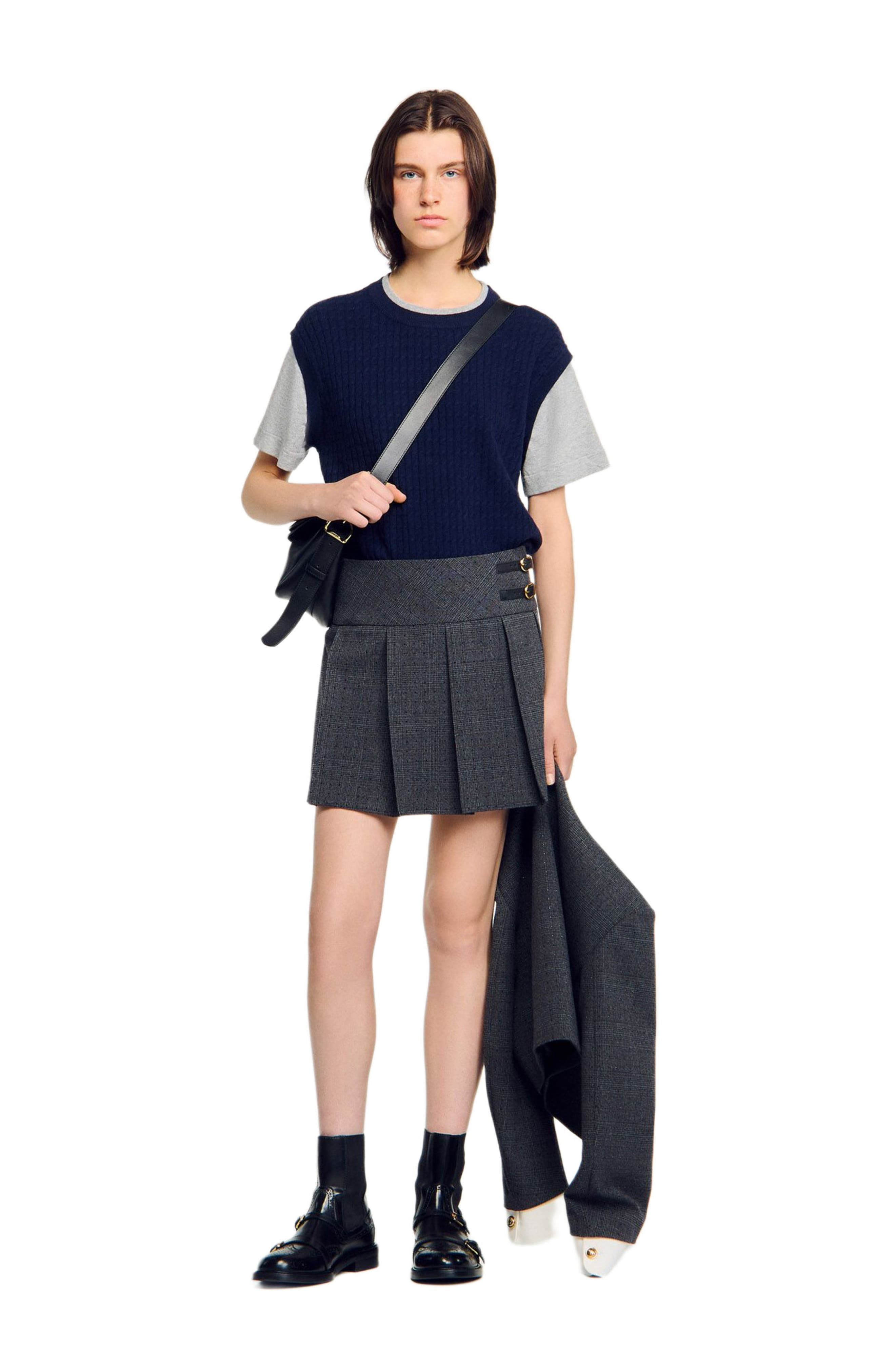SANDRO Dual-material knit sweater in Navy /Grey at Nordstrom - 6