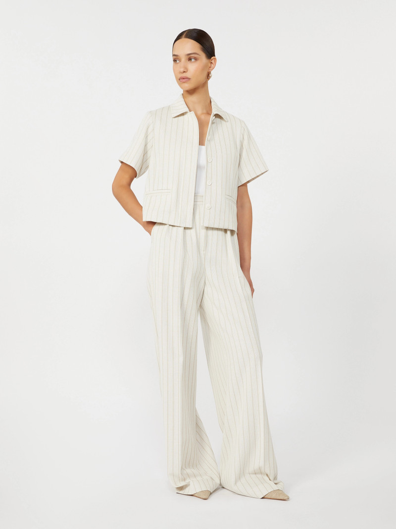 Max Mara OSSO Wide-fit pinstripe piqué jersey trousers - WHITE outlook