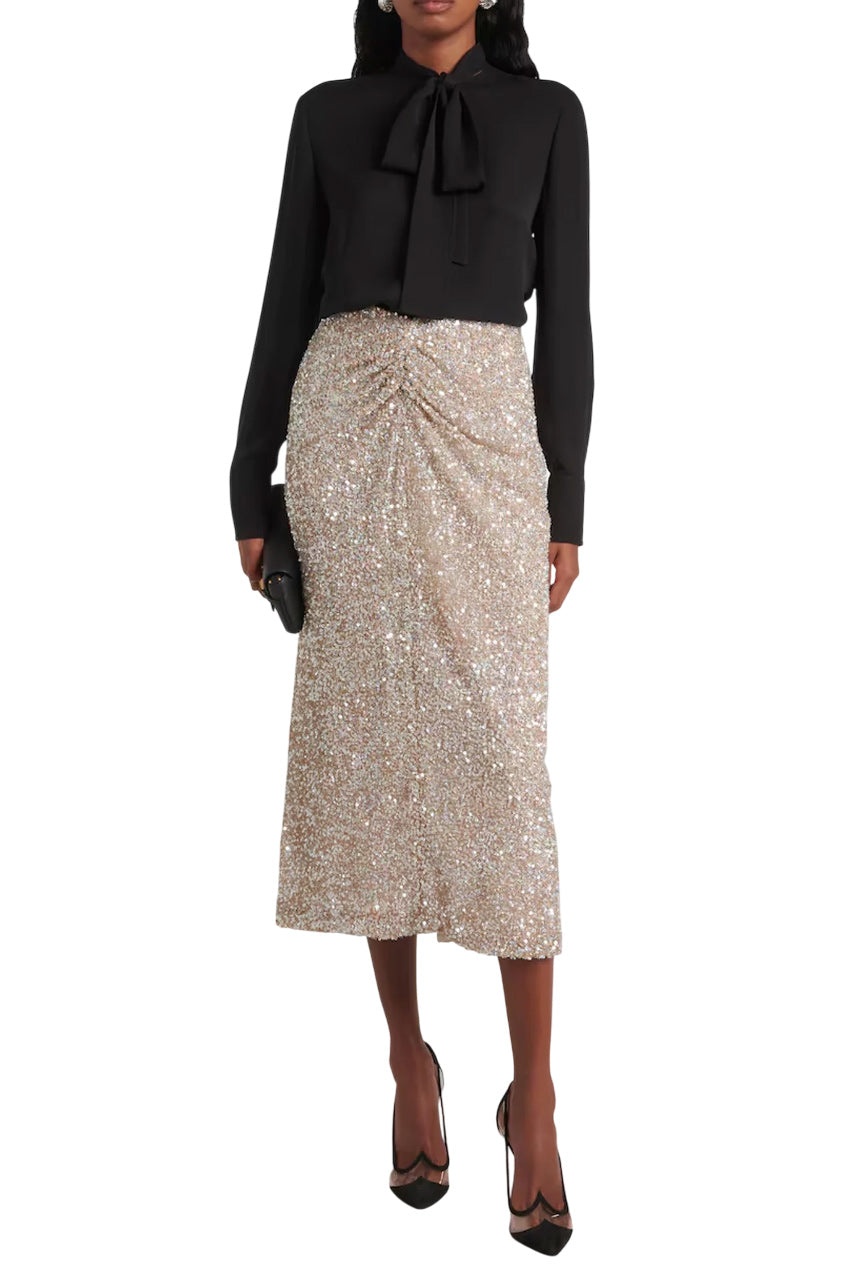 ZURI RUCHED SEQUINED MIDI SKIRT - 4