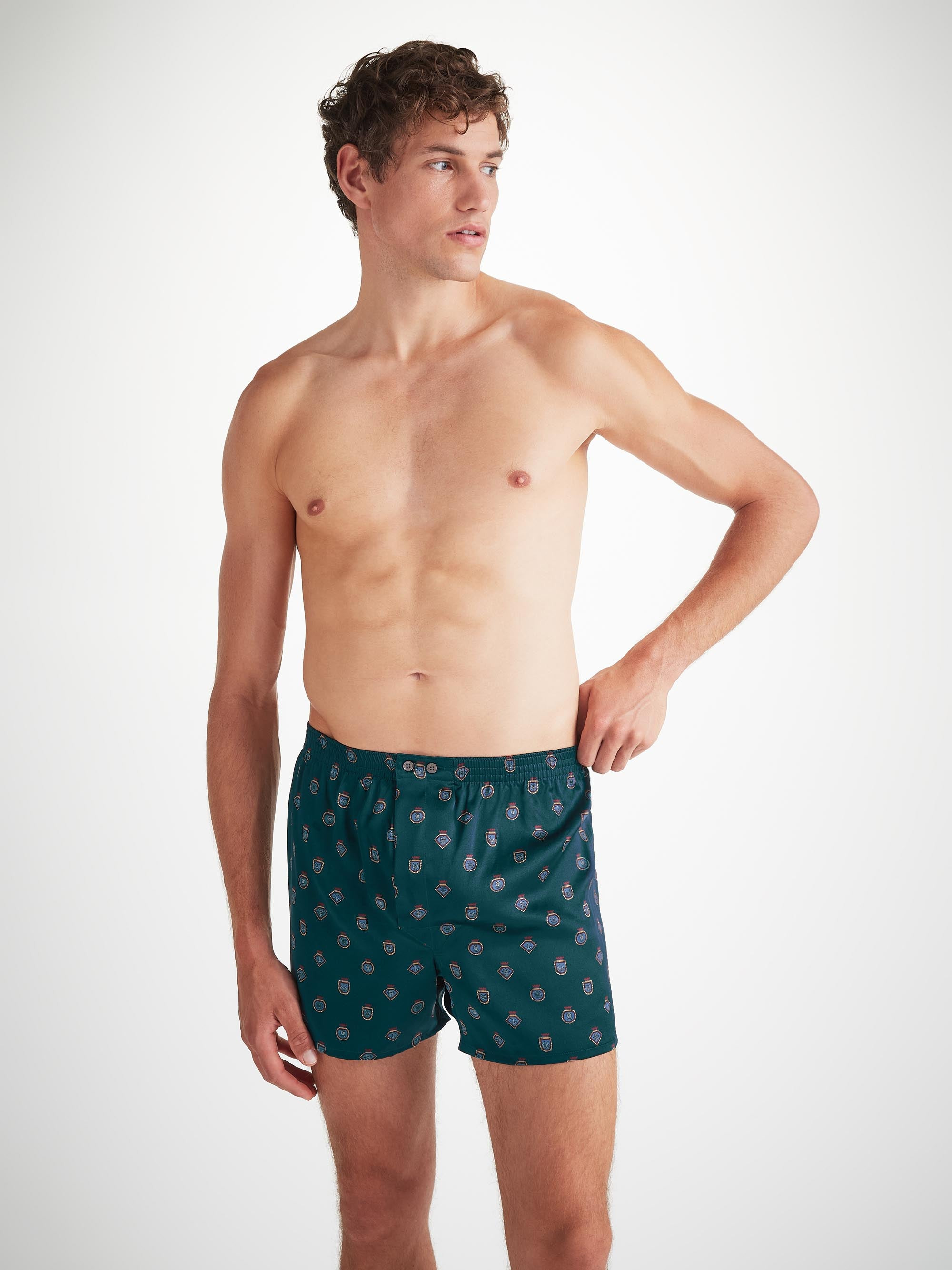 Men's Classic Fit Boxers Silk Satin Green Badge Print - 1
