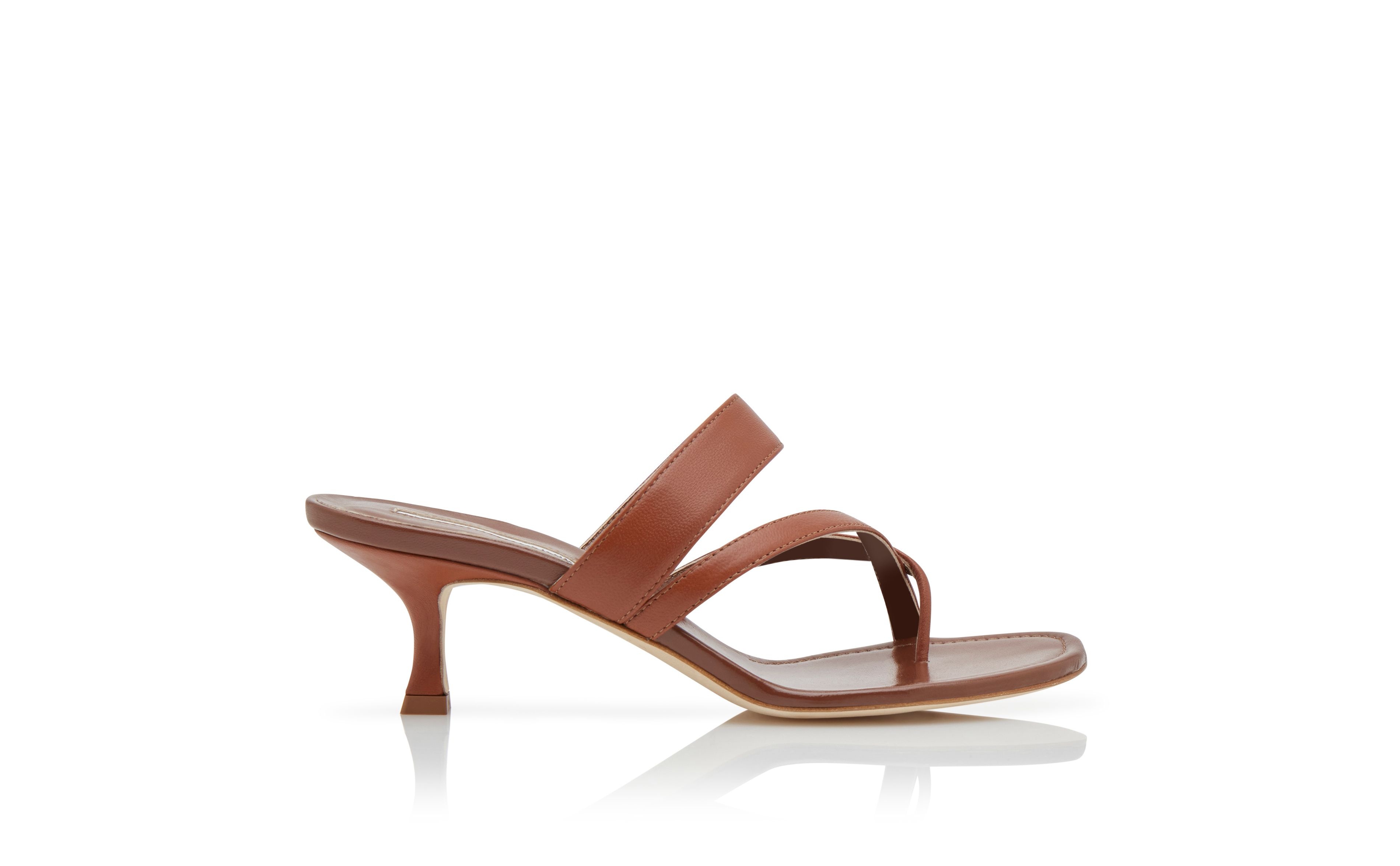 Brown Nappa Leather Crossover Strappy Mules - 1