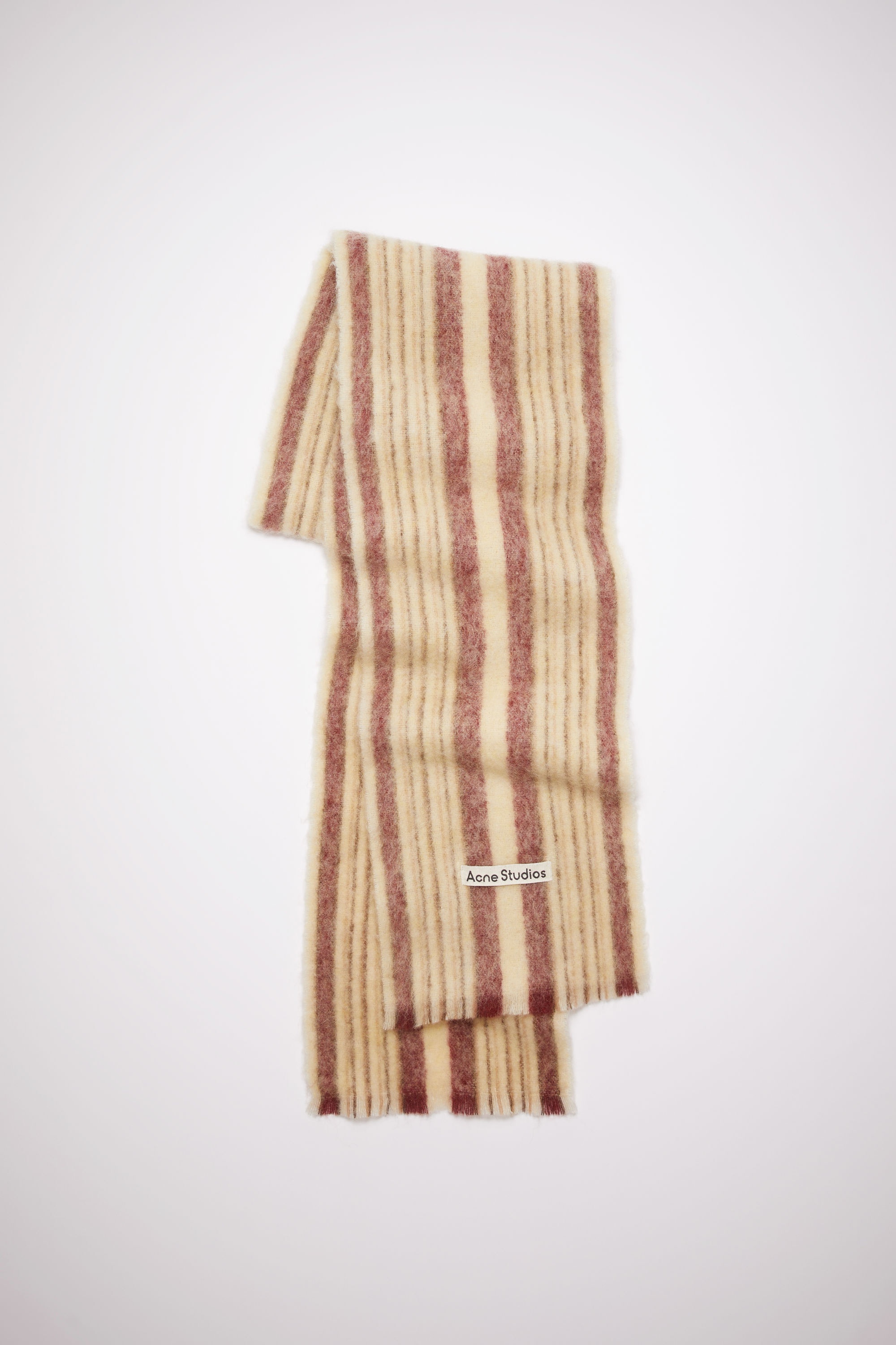Stripe wool mohair scarf - Cream white/wine red - 1