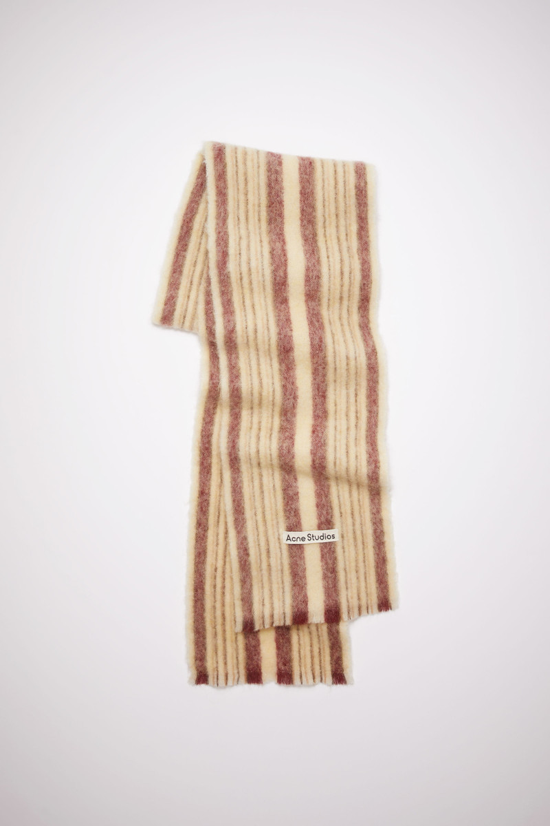 Stripe wool mohair scarf - Cream white/wine red 1