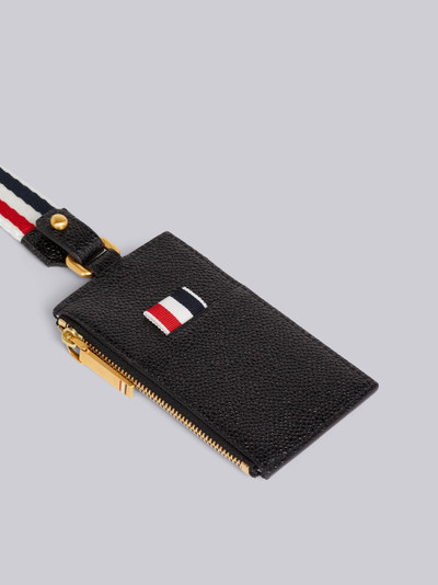 Thom Browne Black Pebble Grain Leather Stripe Webbing Zippered Card Wallet outlook