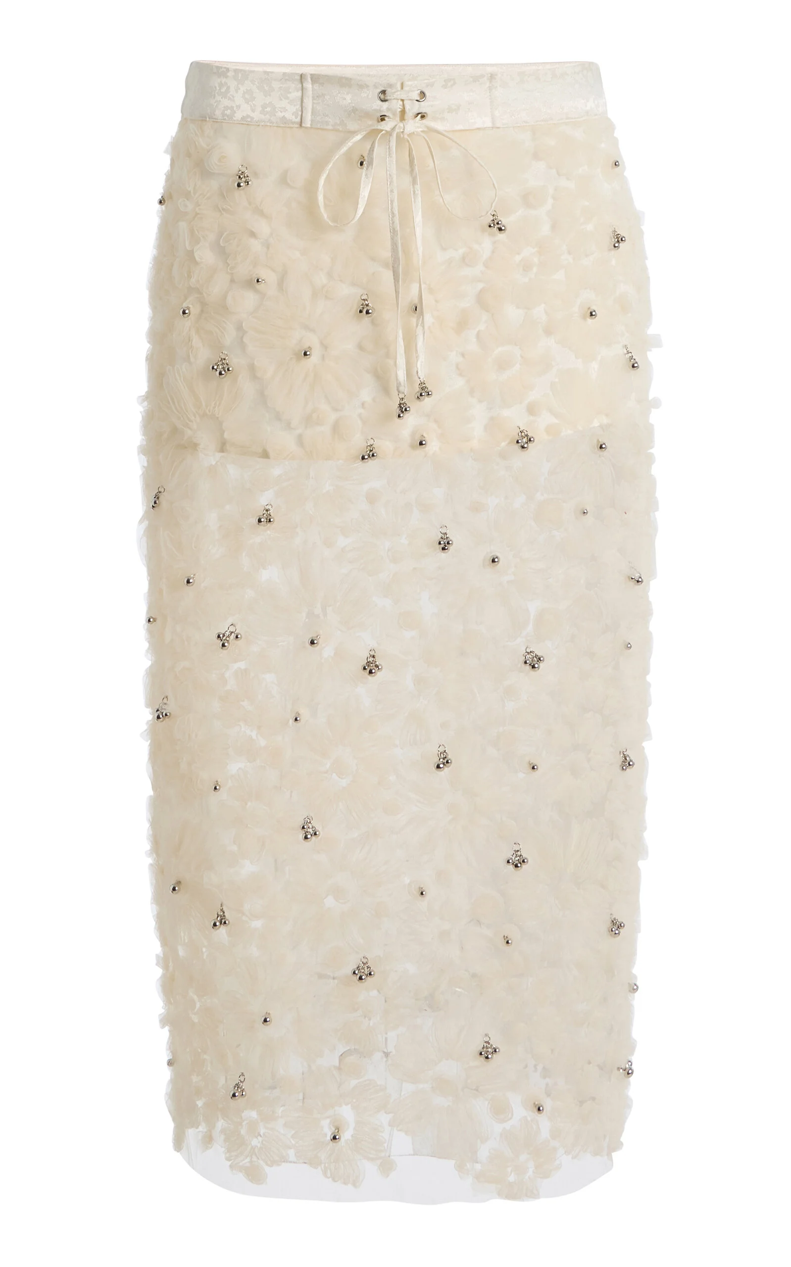 Siam Floral-Appliquéd Tulle Midi Skirt white - 1