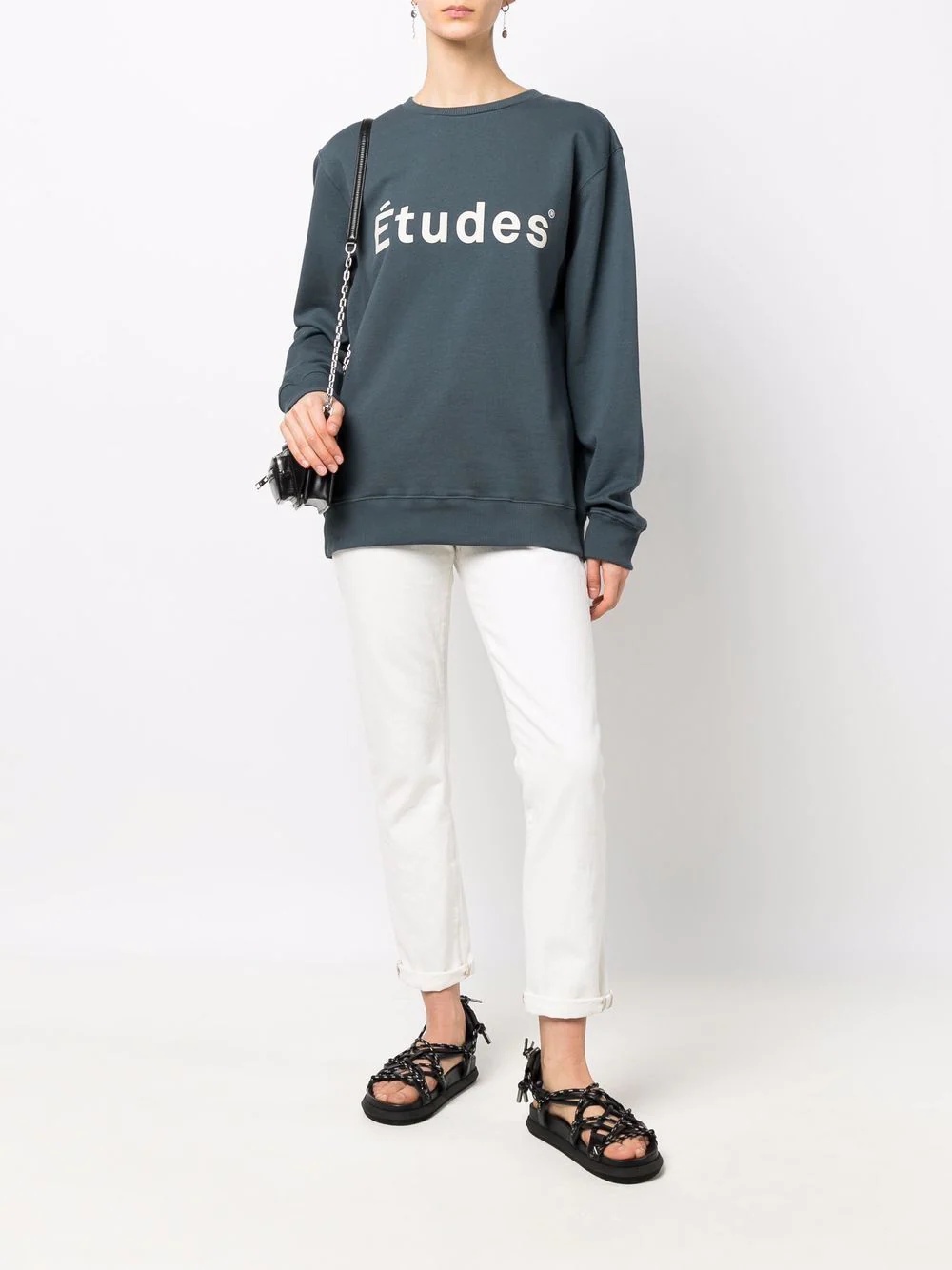 logo-print crew neck sweatshirt - 3