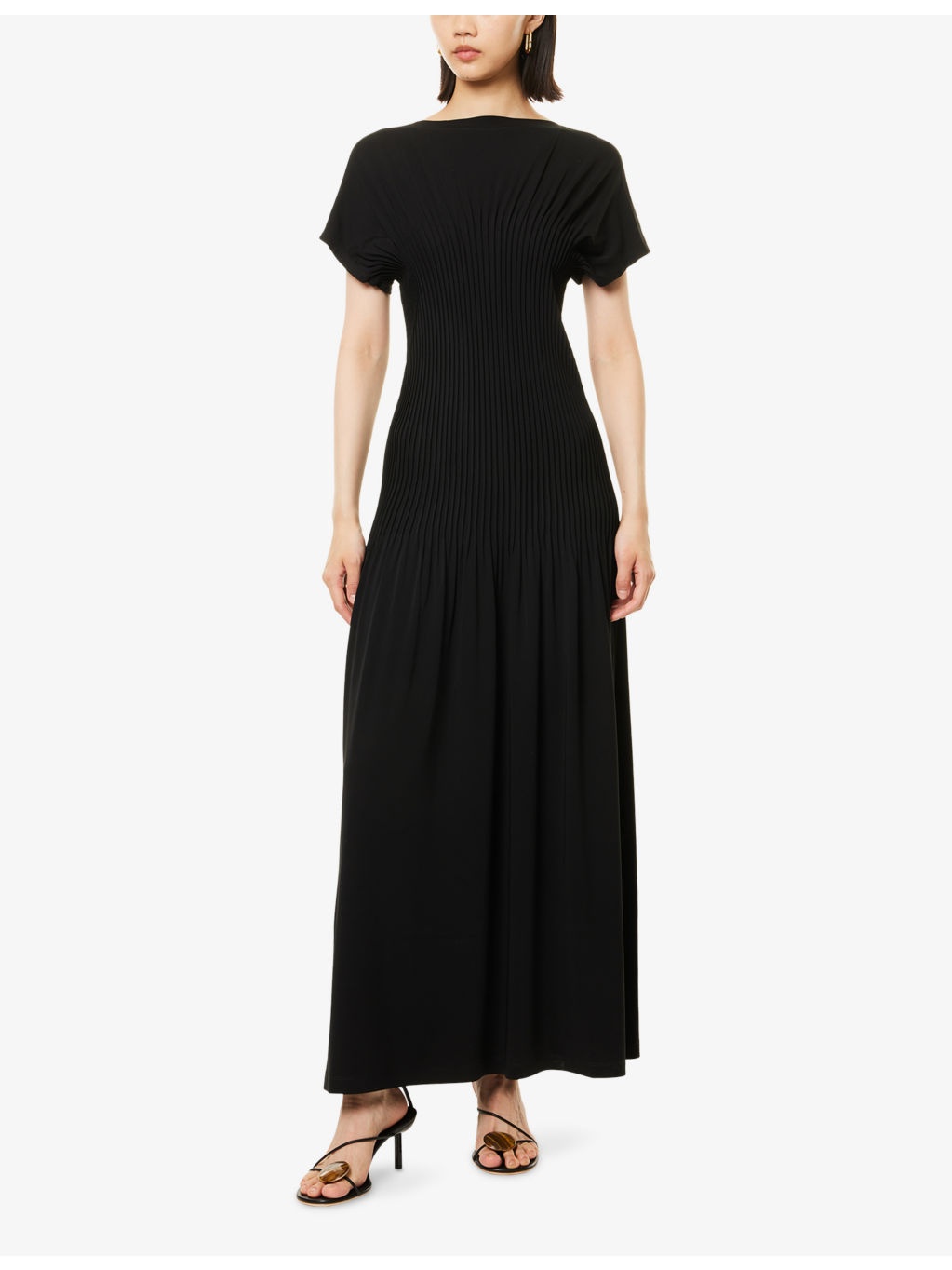 Pleated Short-Sleeve Jersey Midi Dress - 3