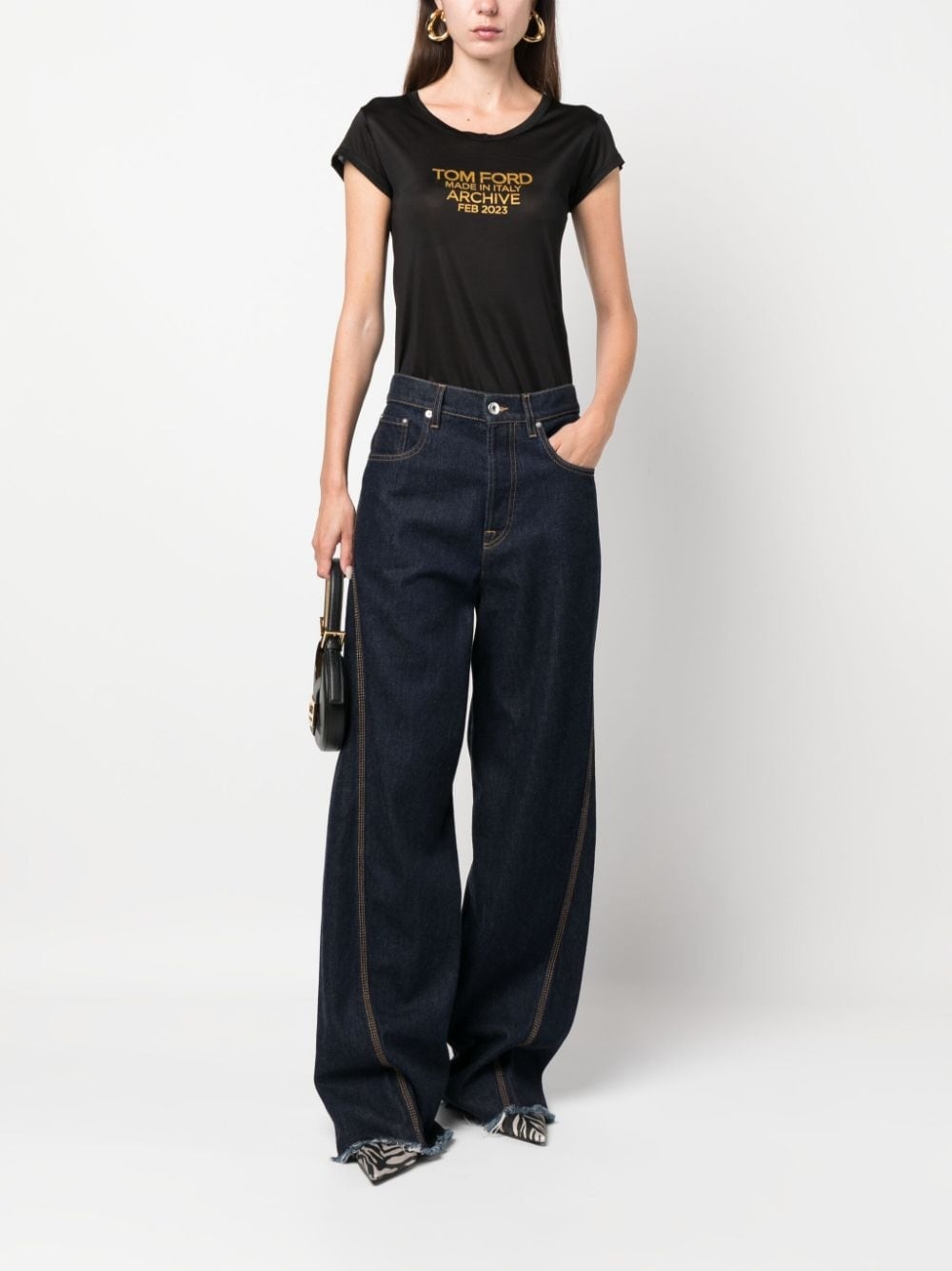 logo-print silk T-shirt - 2