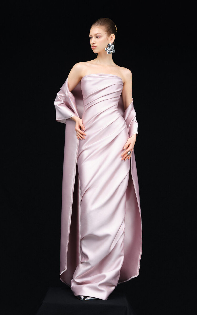 MARMAR HALIM Draped Strapless Mikado Gown and Shawl pink outlook