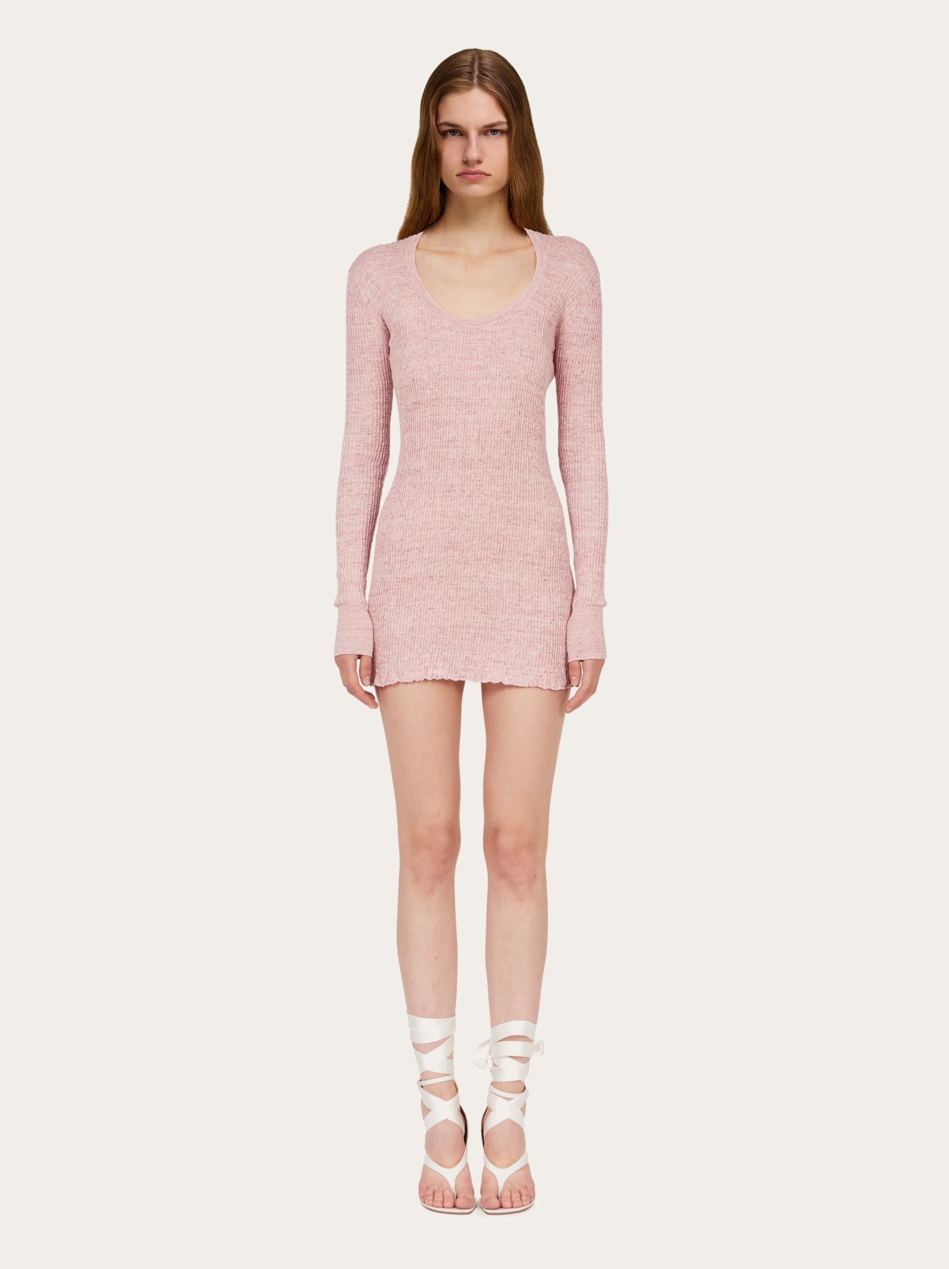 Long-sleeved linen mini dress - 2