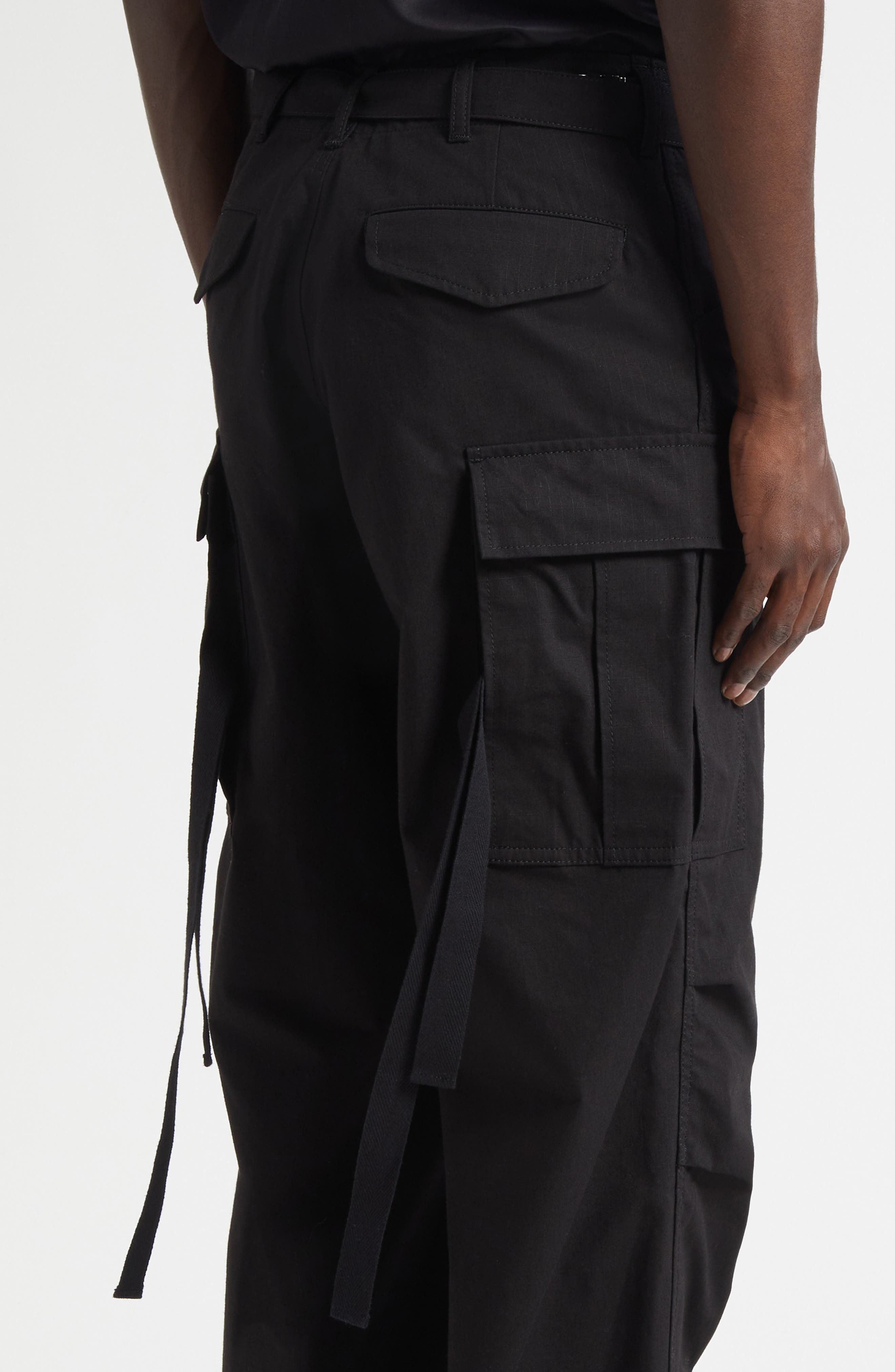 Sacai Belted Cotton & Nylon Ripstop Cargo Pants in Black at Nordstrom - 5