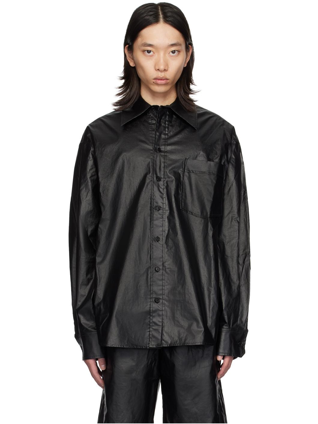 Black Oversized Faux-Leather Shirt - 1