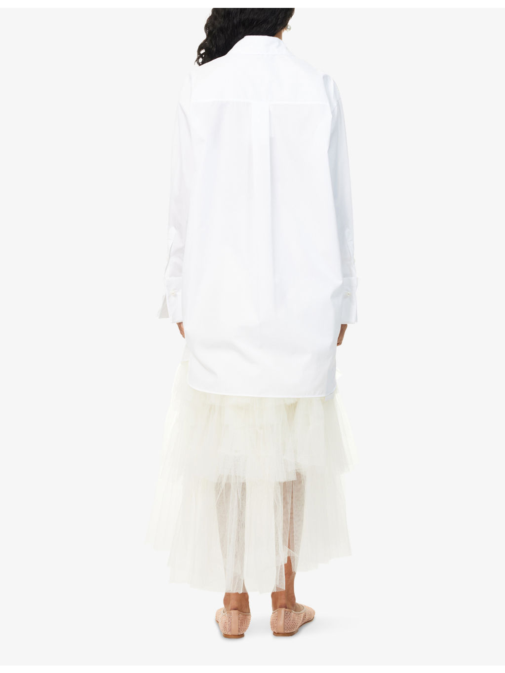 Beads-Embellishment Wide-Cuffs Cotton-Poplin Shirt - 4