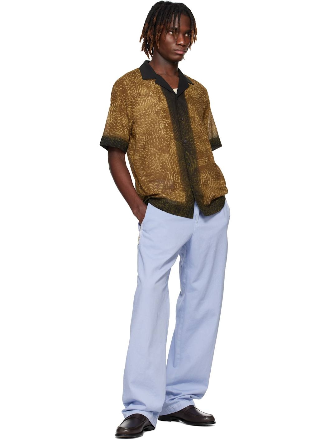Blue Straight Belted Trousers - 4