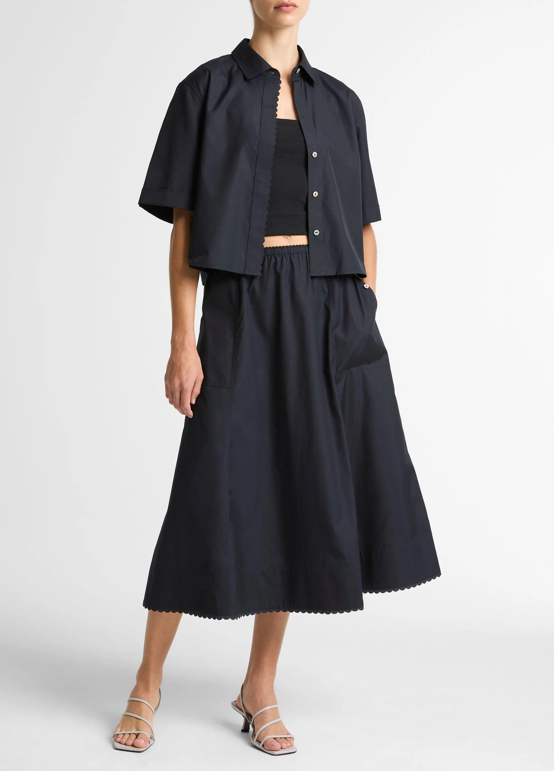 Scallop-Detail Cotton Midi Skirt - 1