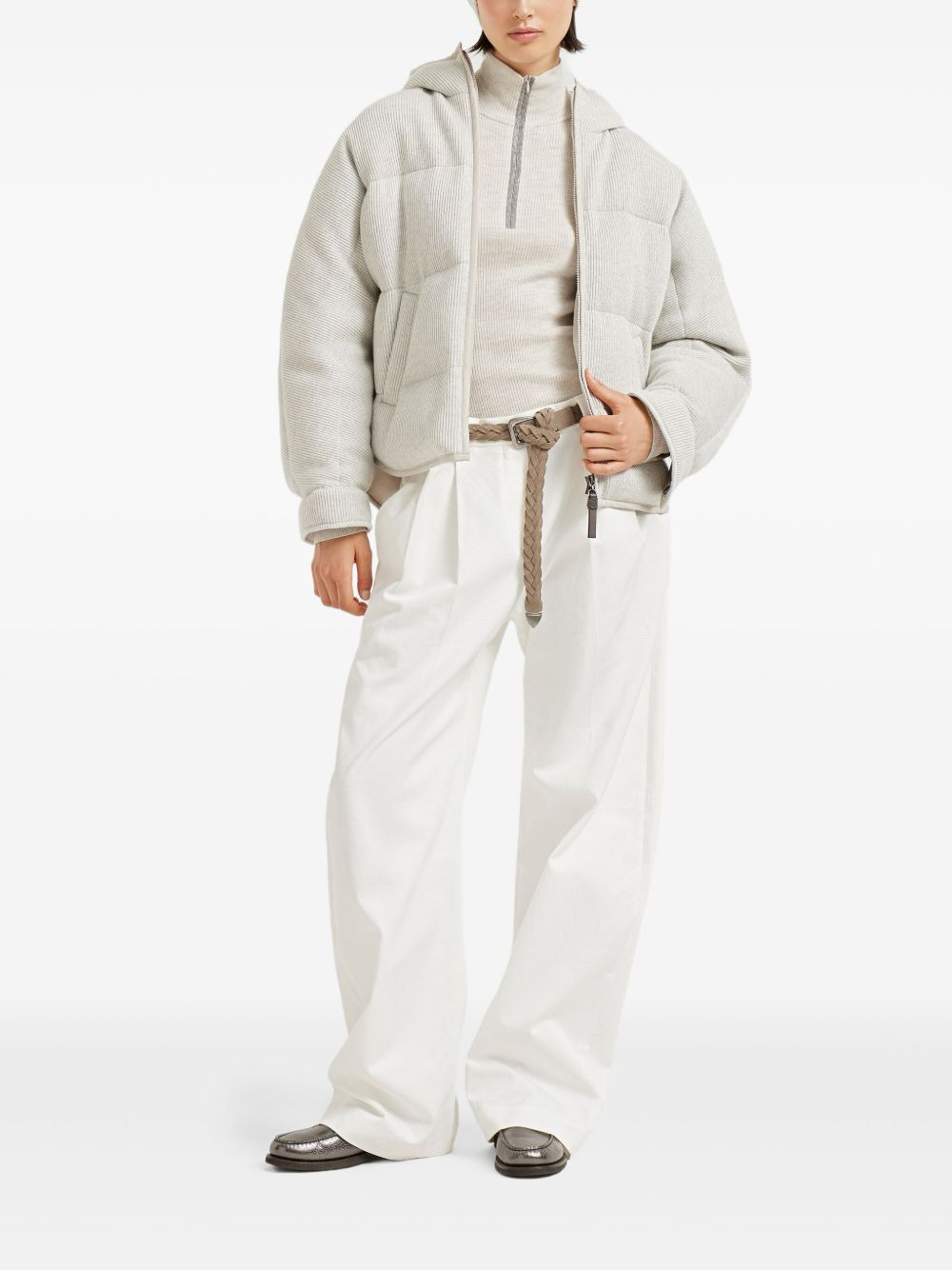 hooded ribbed puffer jacket - 2