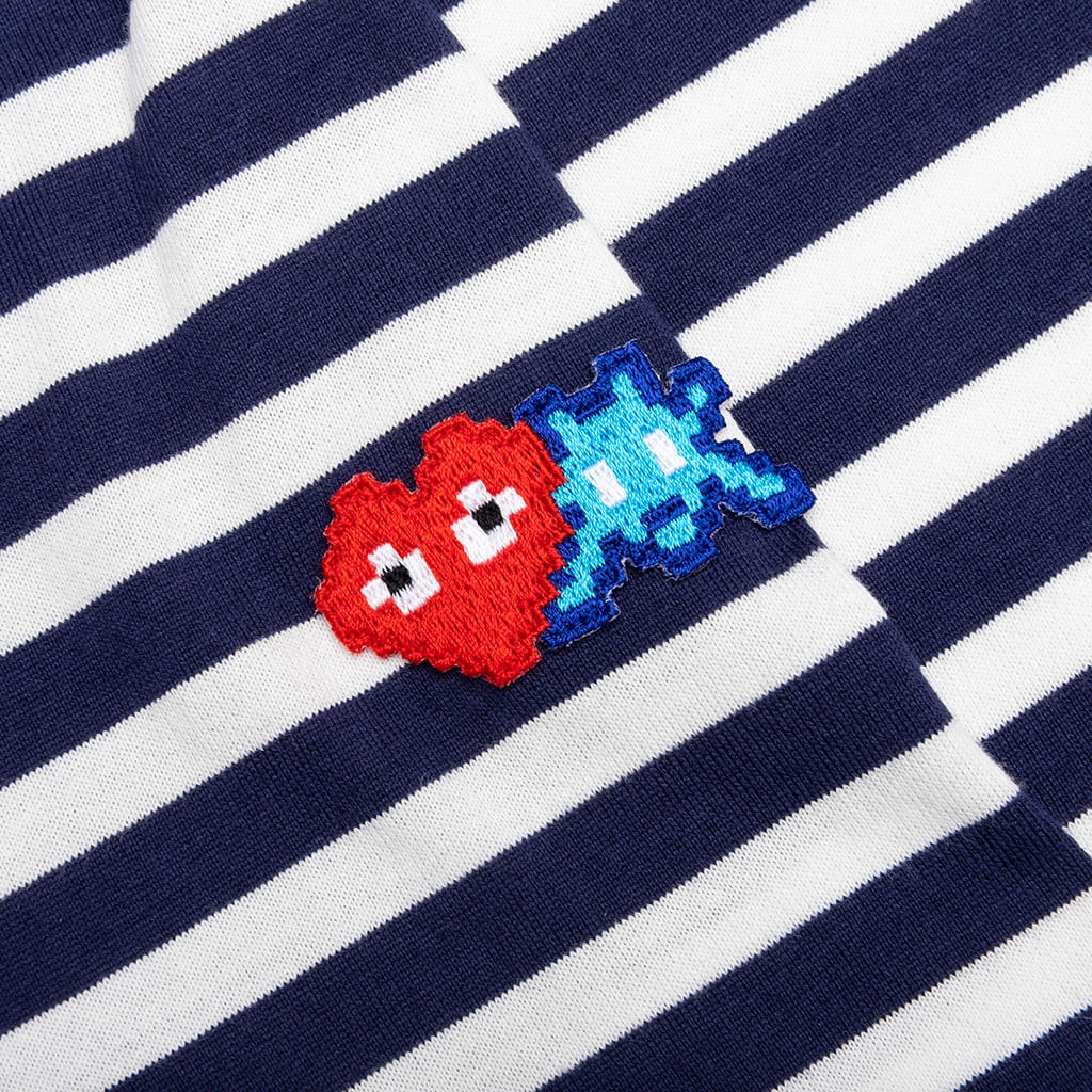 COMME DES GARCONS PLAY X THE ARTIST INVADER WOMEN'S STRIPED L/S TEE - BLUE/WHITE - 3