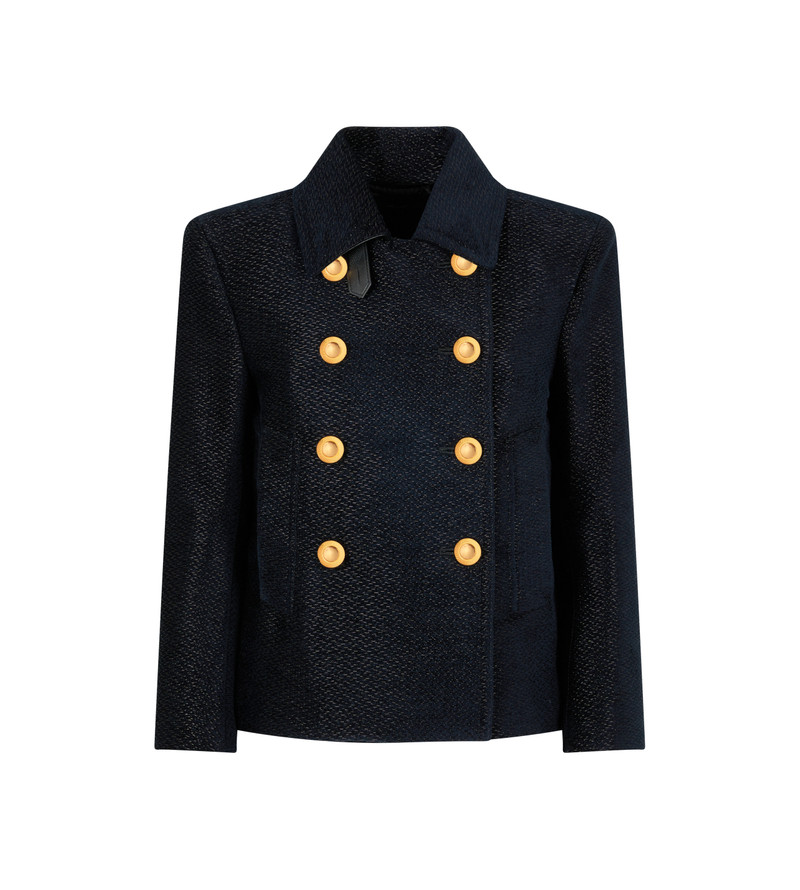 METALLIC SILK BLEND BOUCLE'에 의하여 주름을 잡는 PEACOAT 1