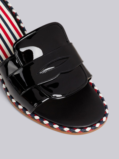 Thom Browne Black Soft Patent Leather Stripe Cord Trimmed Leather Sole 40mm Block Heel Chic Loafer Sandal outlook