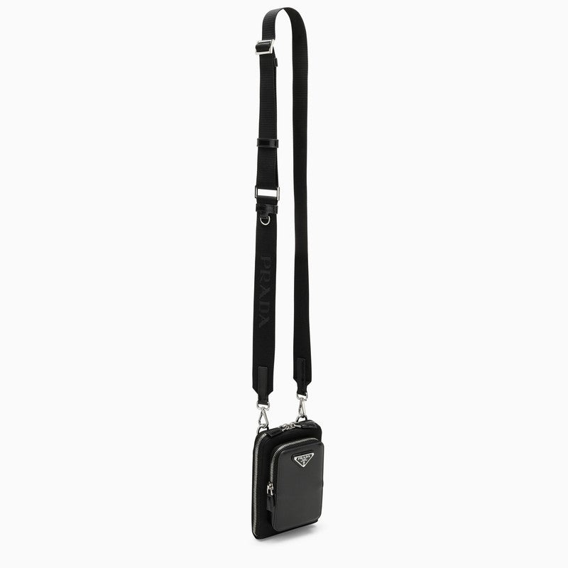 Prada Black Brushed Leather And Re-Nylon Phone Case Men - 3