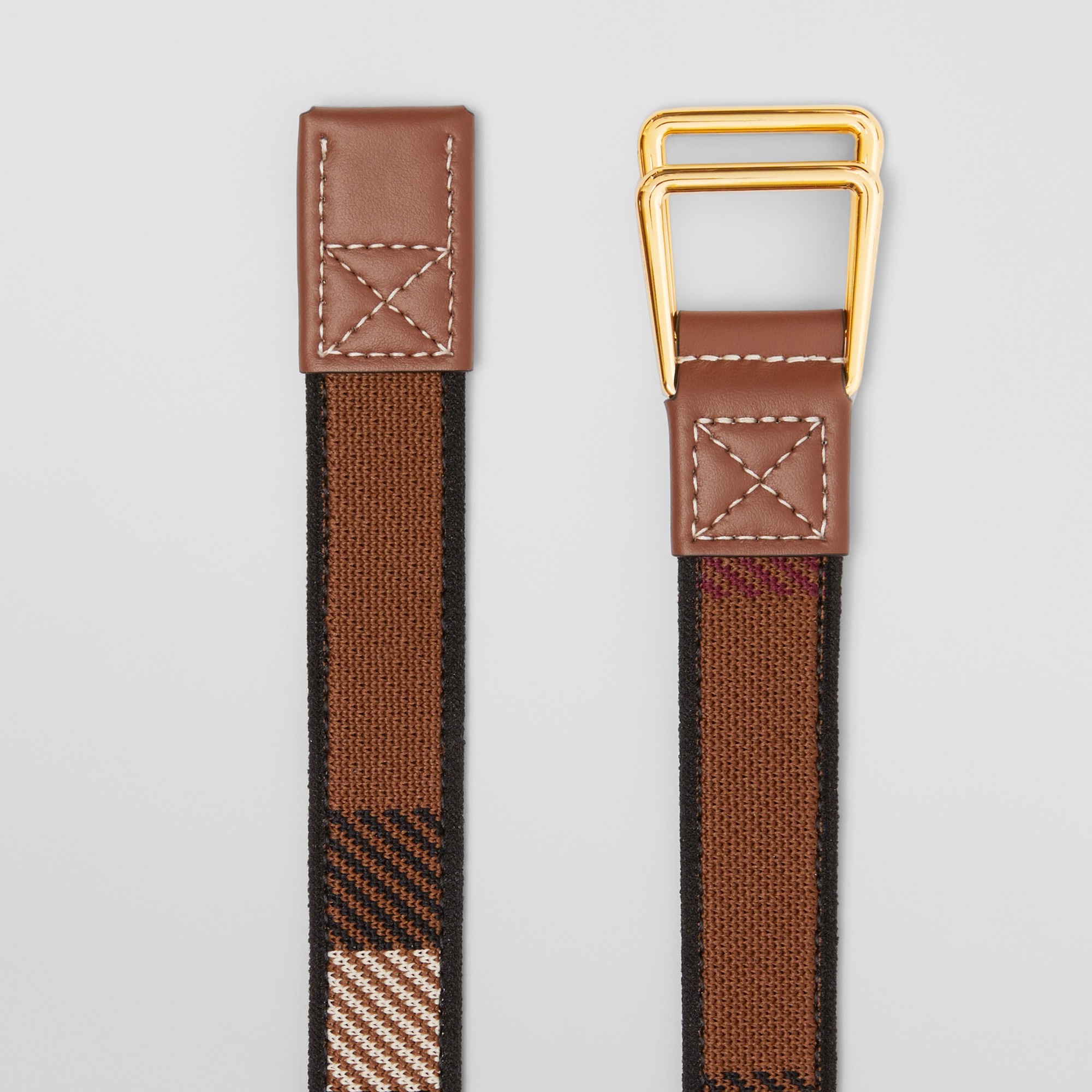 Exaggerated Check and Leather Belt - 6