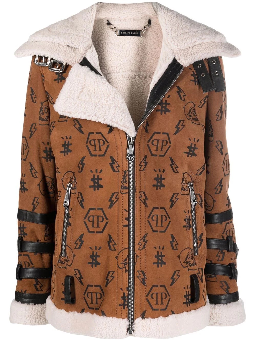 Monogram shearling-lined suede biker jacket - 1