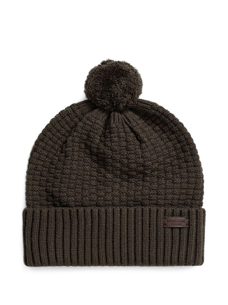 Barbour pom-pom waffle-knit beanie hat outlook