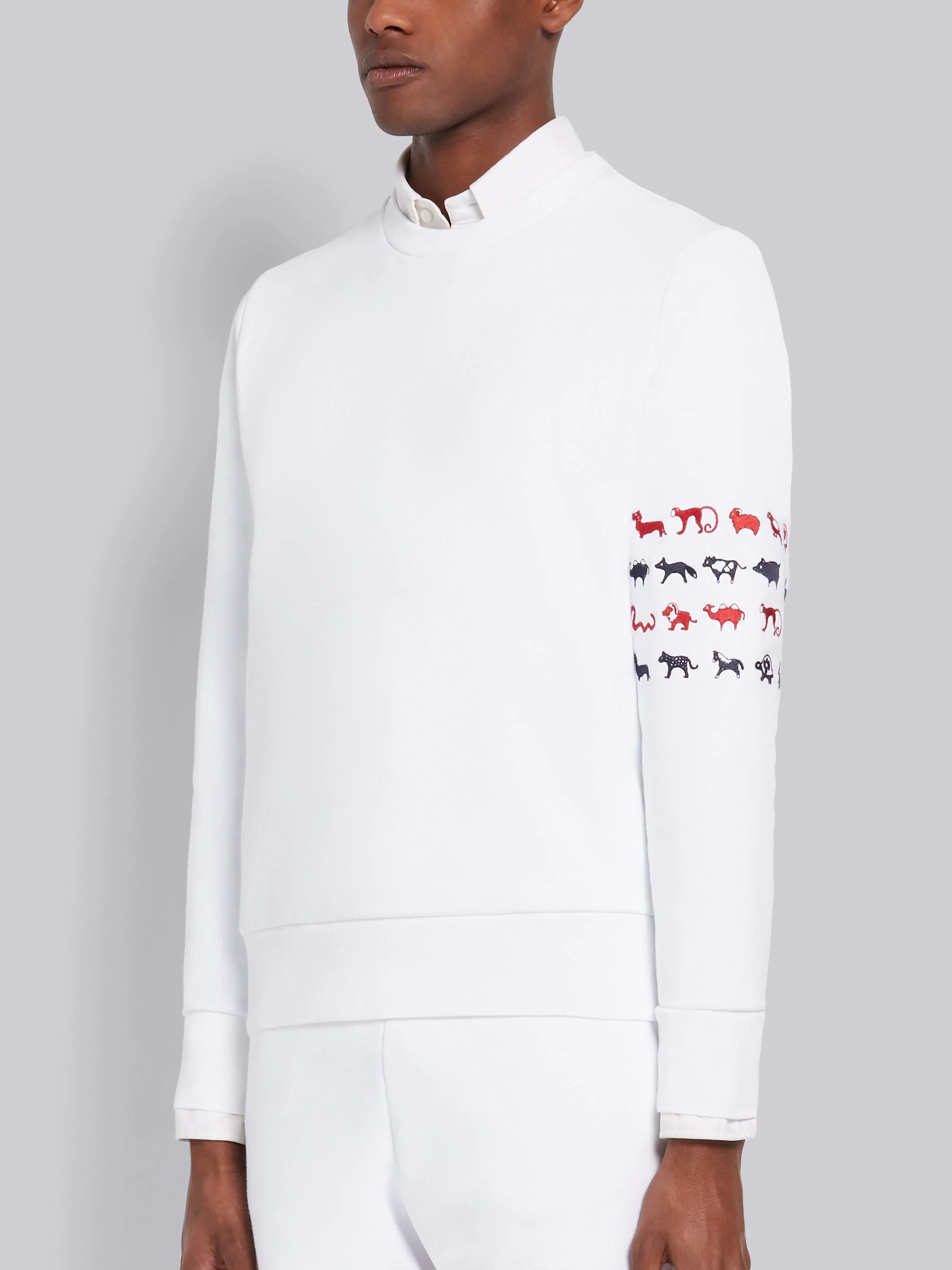 White Classic Loopback Relaxed Fit Animal Icon 4-Bar Crewneck Sweatshirt - 2