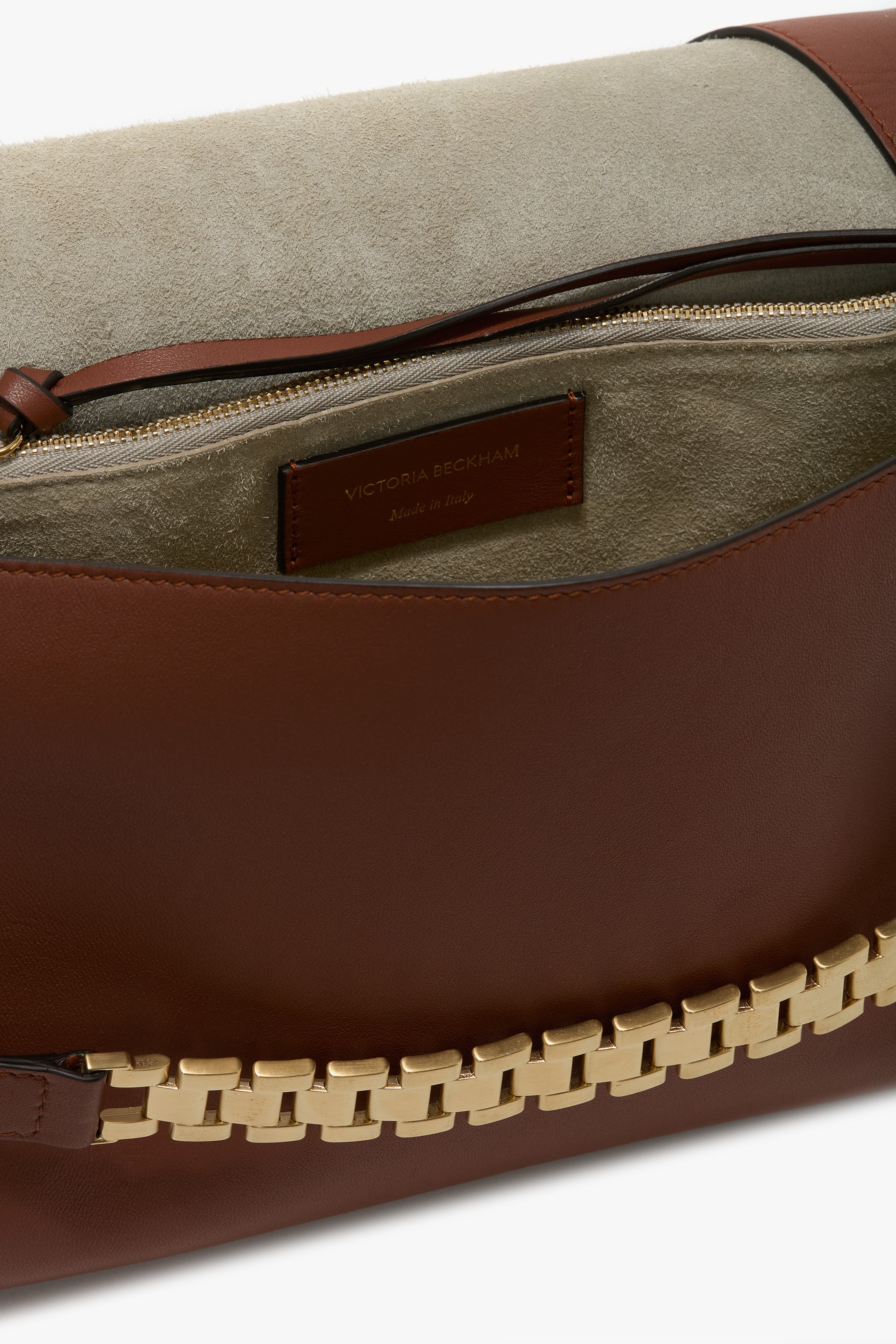 Chain Pouch Bag With Strap In Russet Leather - 4