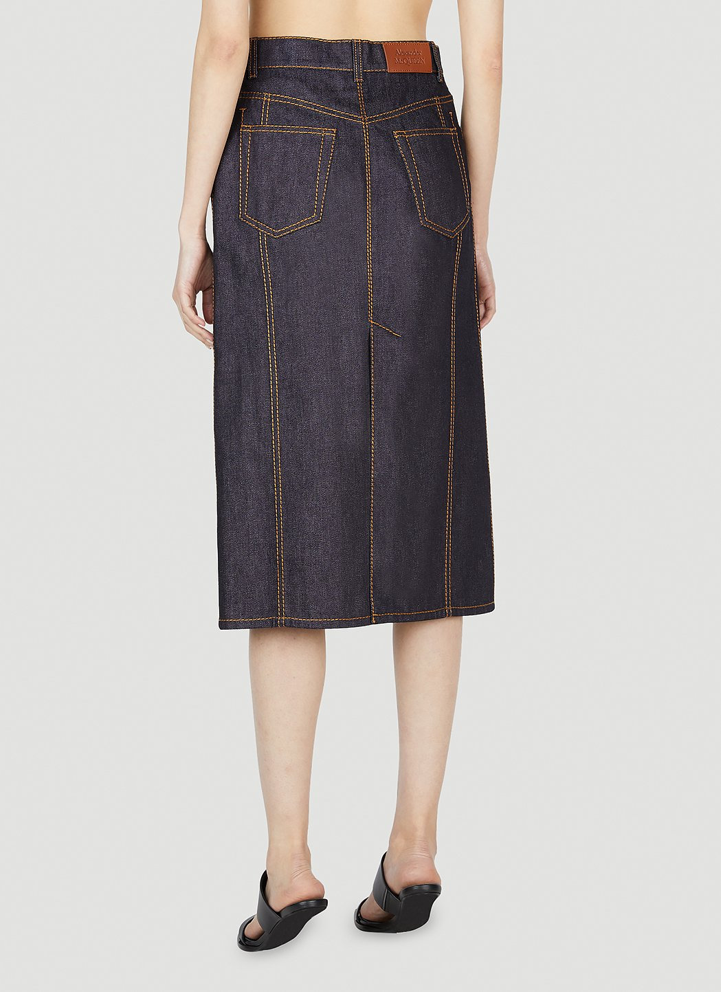 Alexander Mcqueen Women Contrast Stitching Denim Skirt - 4