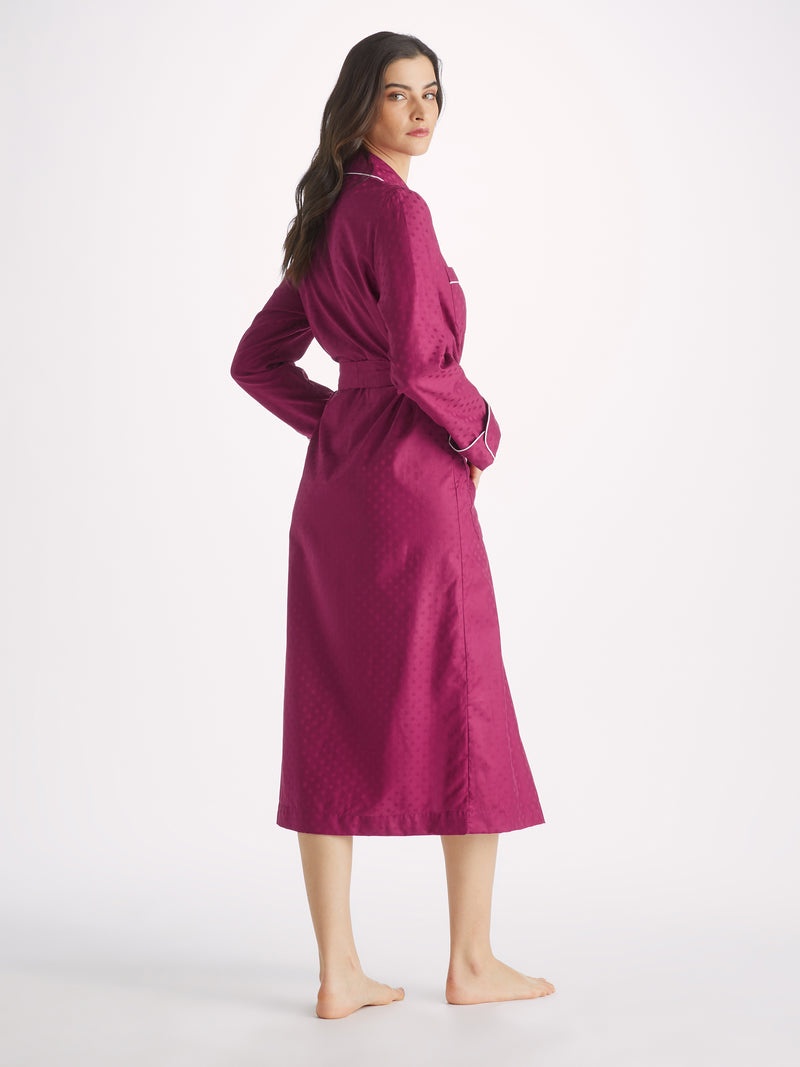 Women's Long Dressing Gown Kate 7 Cotton Jacquard Berry - 5