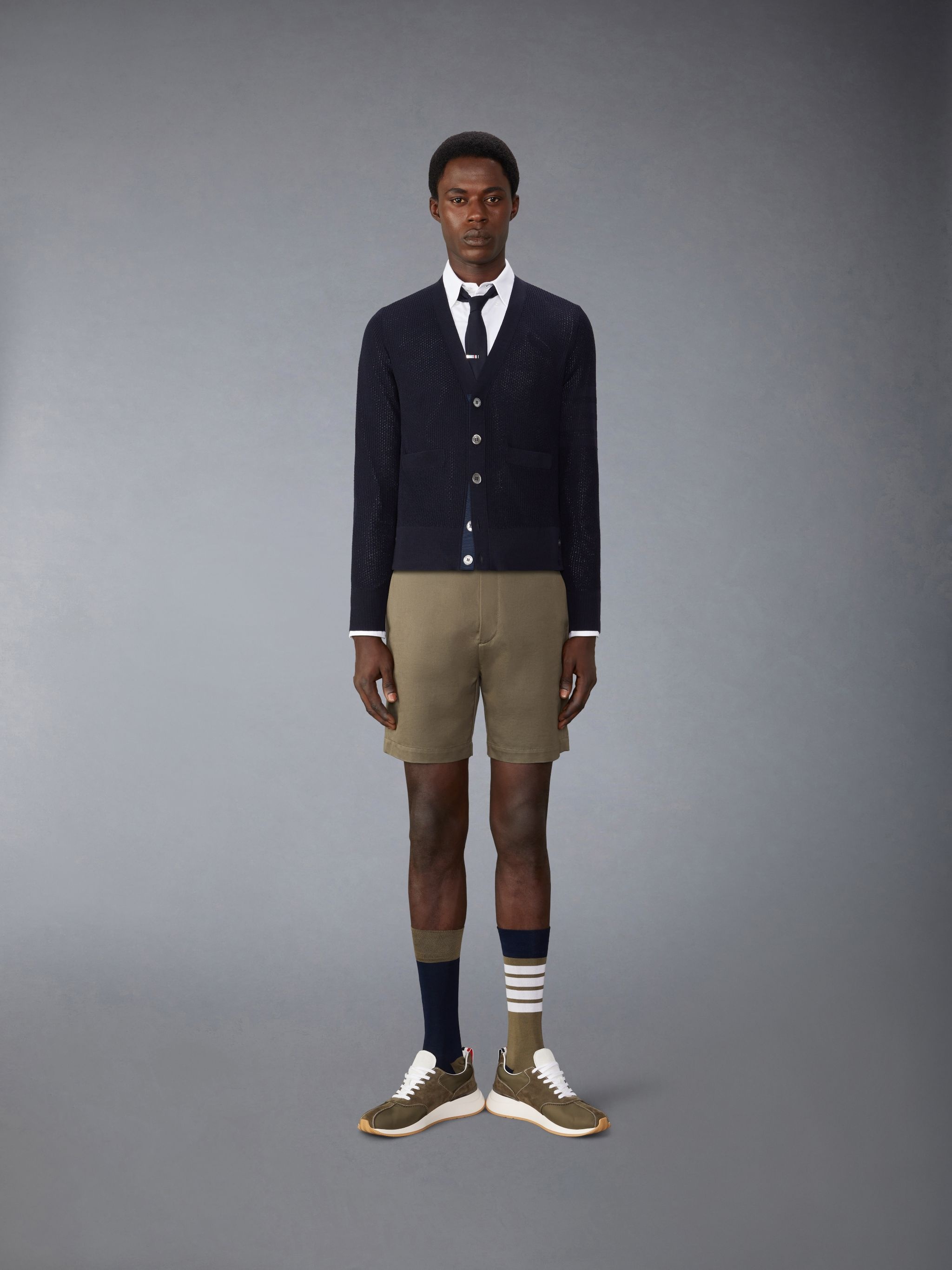 Wool Crepe 4-Bar Relaxed Fit Cardigan - 3