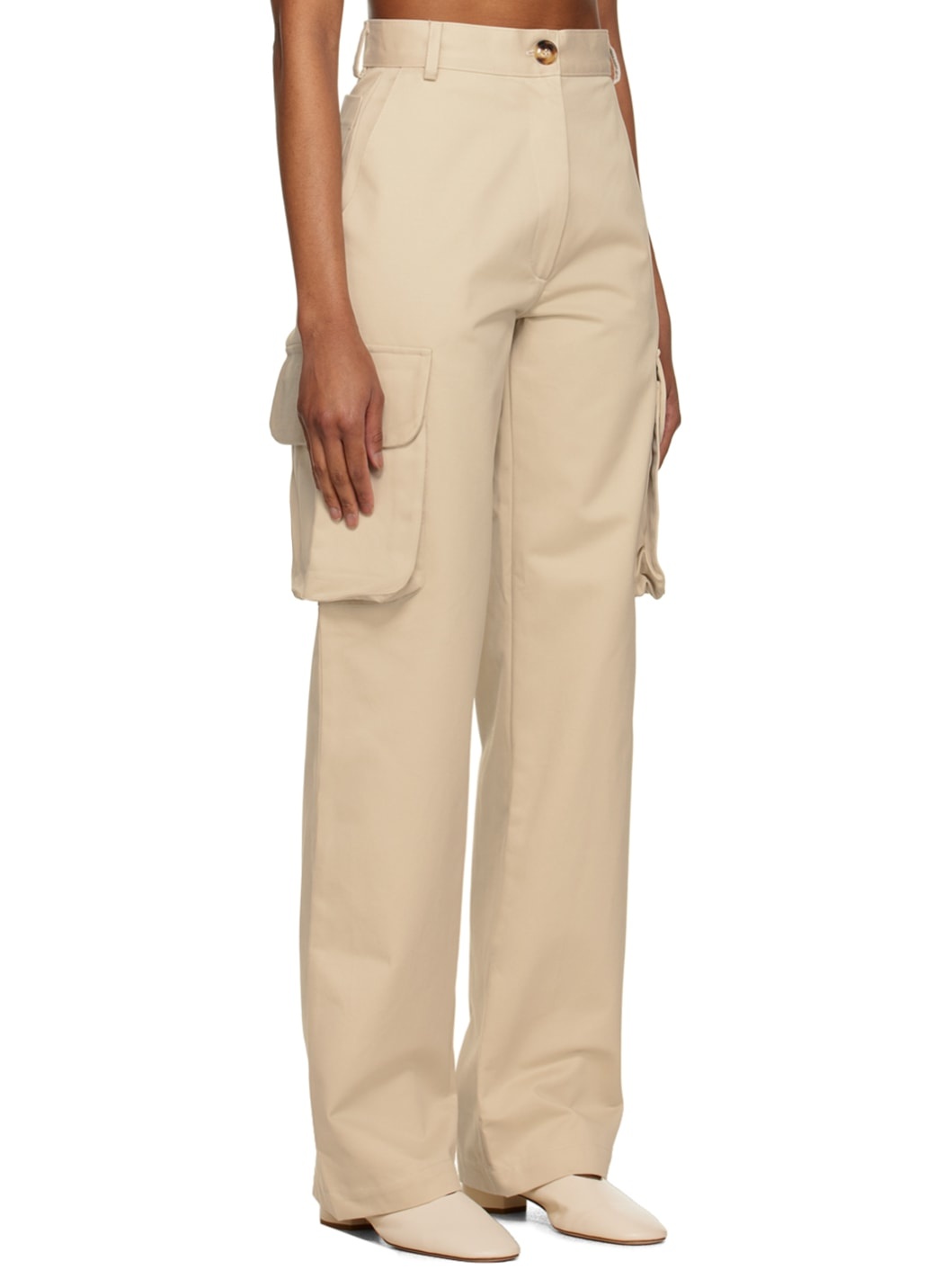 Beige High-Rise Trousers - 2