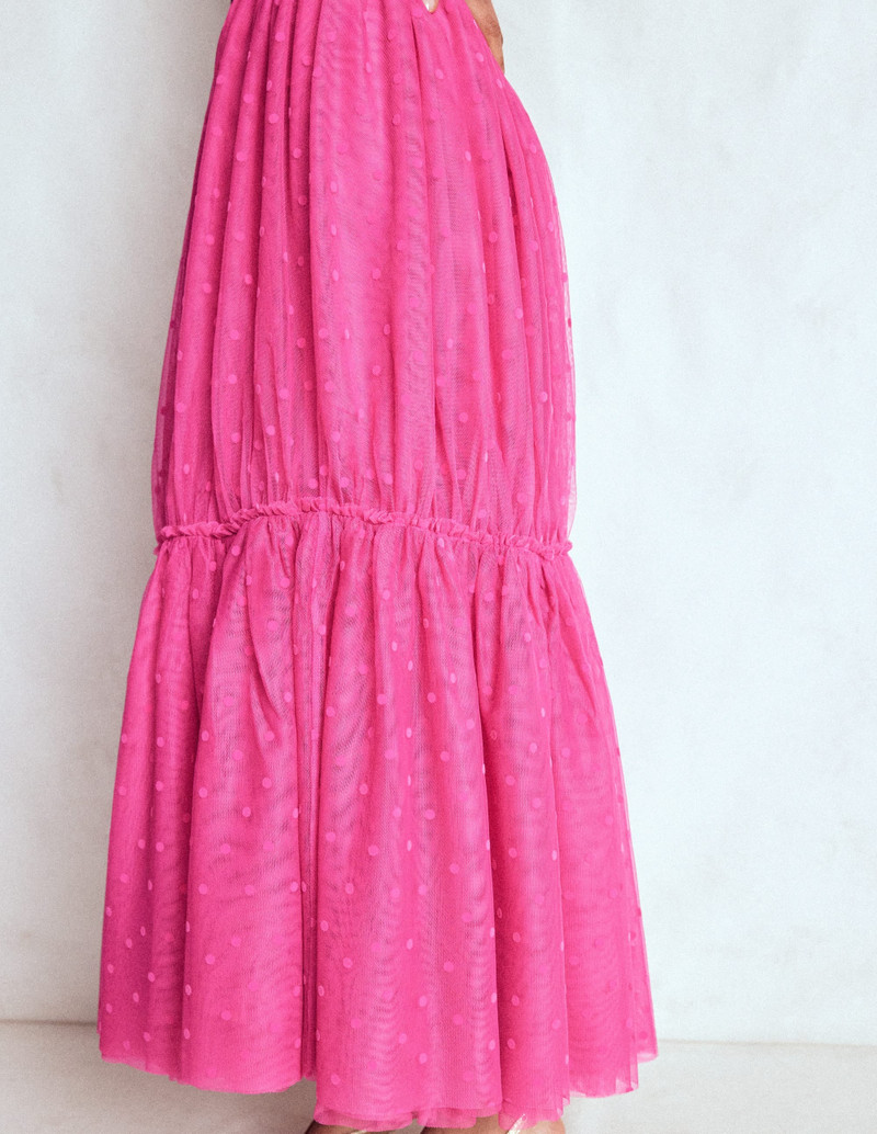 Anna Tulle Midi Skirt-Pink Flocked Spot 6