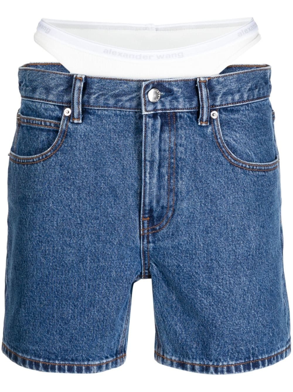 low-rise layered denim shorts - 1