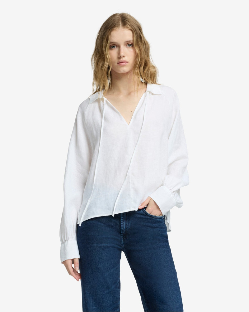 7 For All Mankind Tie Neck Linen Blouse in Optical White outlook